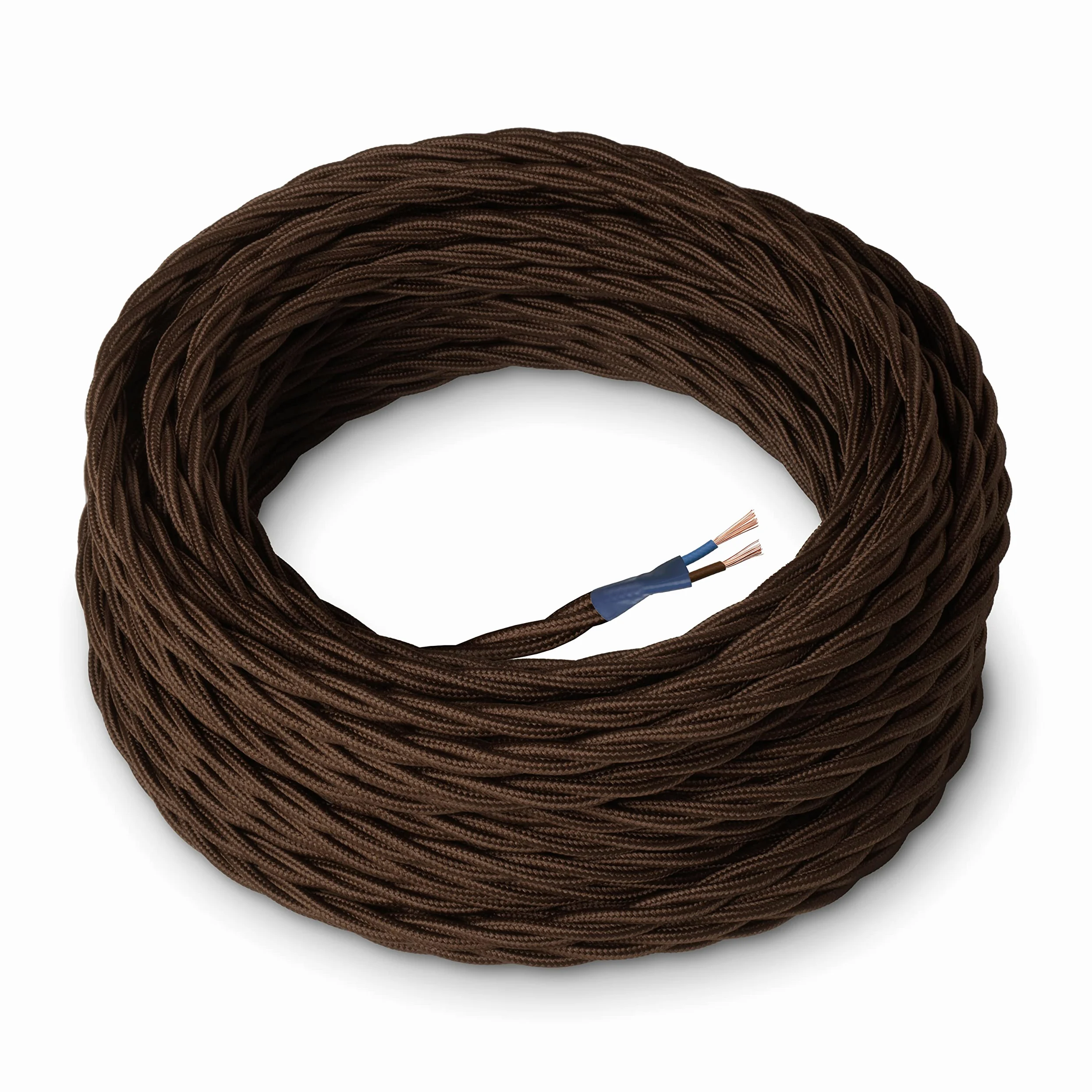 Amarcords - Kolorowy tekstylny kabel elektryczny BR?ZOWY, pleciony, jedwab, 30 metrów, z dwoma przewodami 2x0,75 - Pokryty kolorow? tkanin? vintage kabel do lamp, ?yrandoli, kinkietów i aba?urów