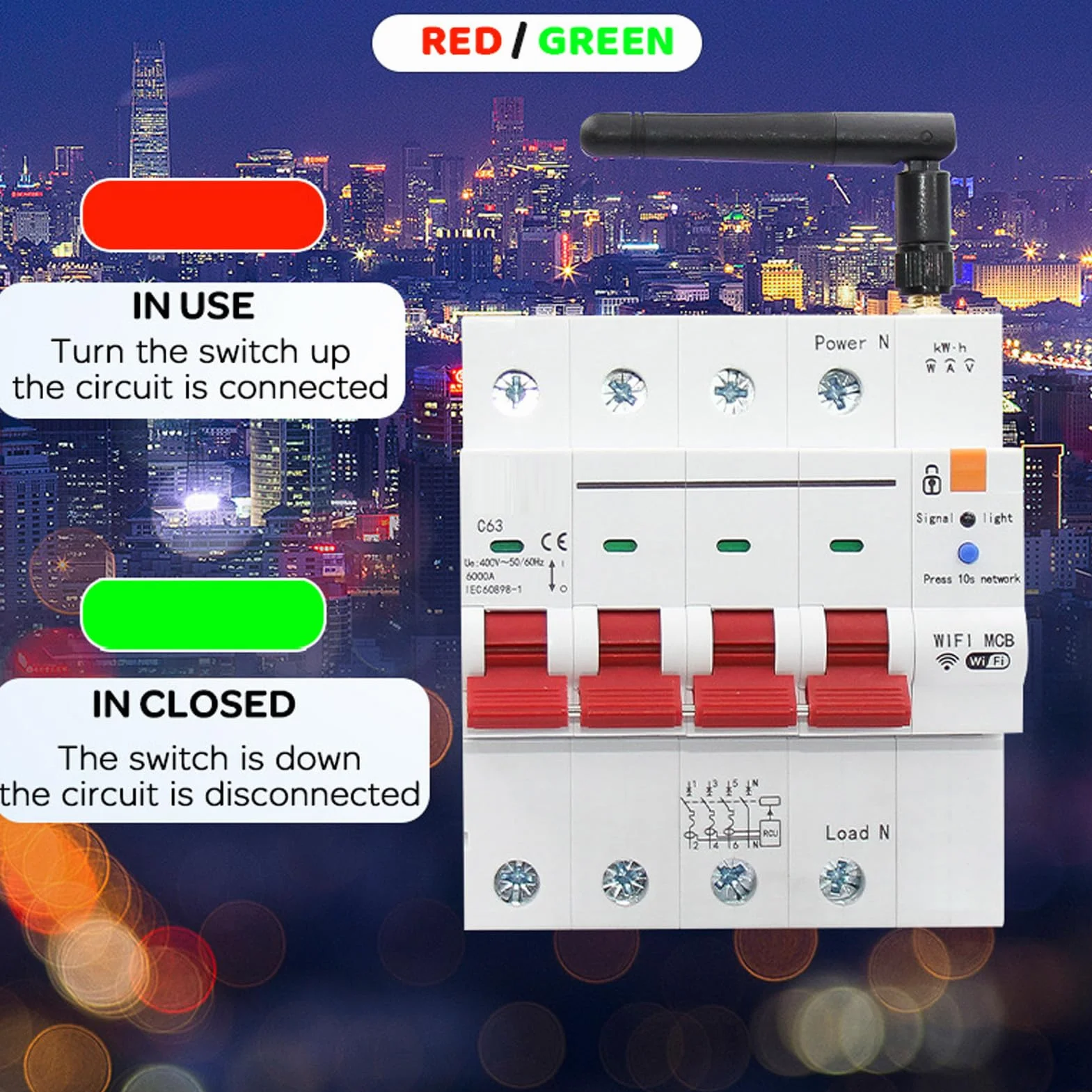 4P WiFi Przerywacz 63A AC400V 50/60HZ Funkcja Pomiaru Czasu Zdalnego Sterowania Przełącznik Pomiaru Energii Elektrycznej dla Domu, Szkoły, Biura