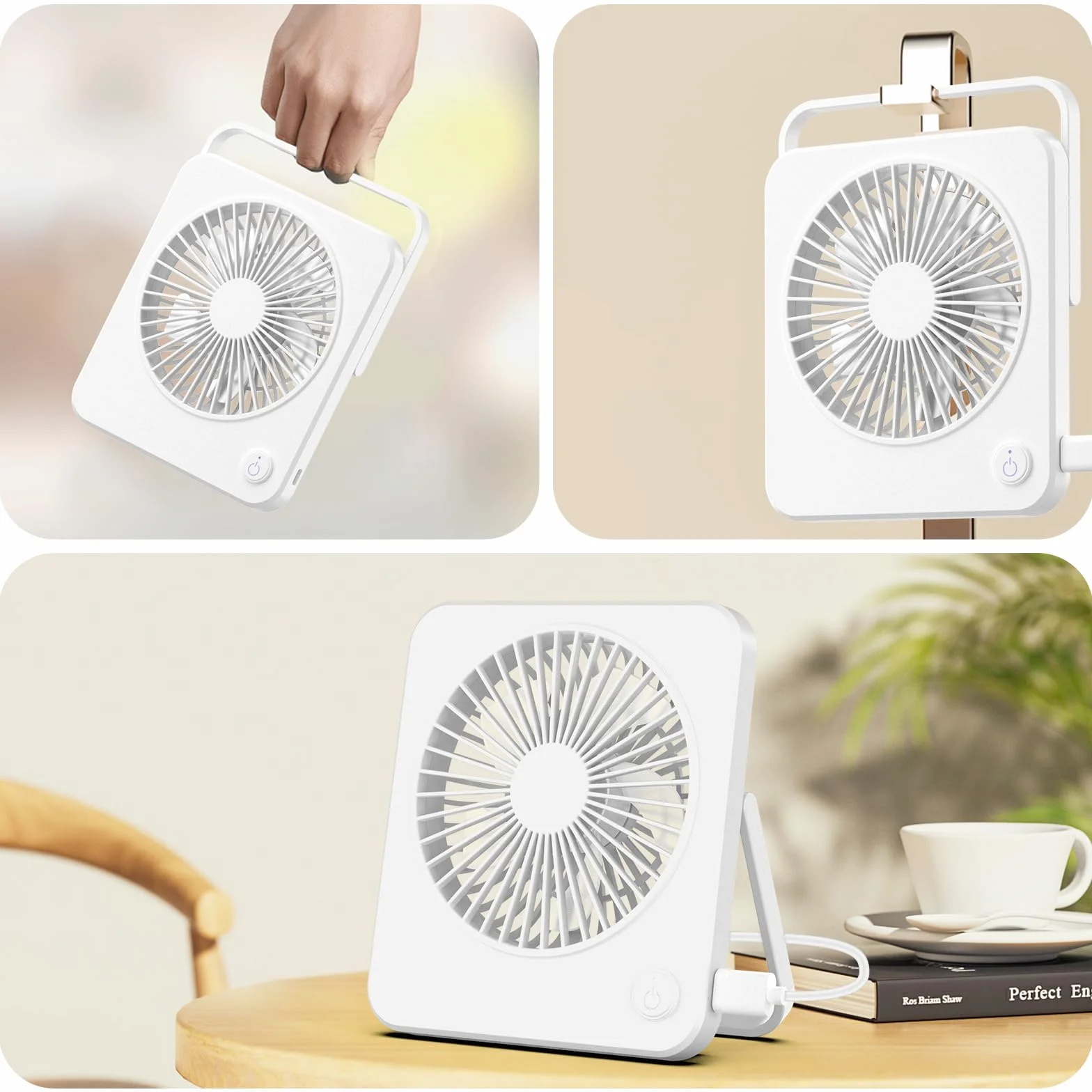 Hianjoo wentylator USB, mini wentylator cichy, wentylator biurkowy z 3 prędkościami, wentylator na USB Desk Fan do biura, domu i sypialni [biały] zasilanie przez USB, bez baterii
