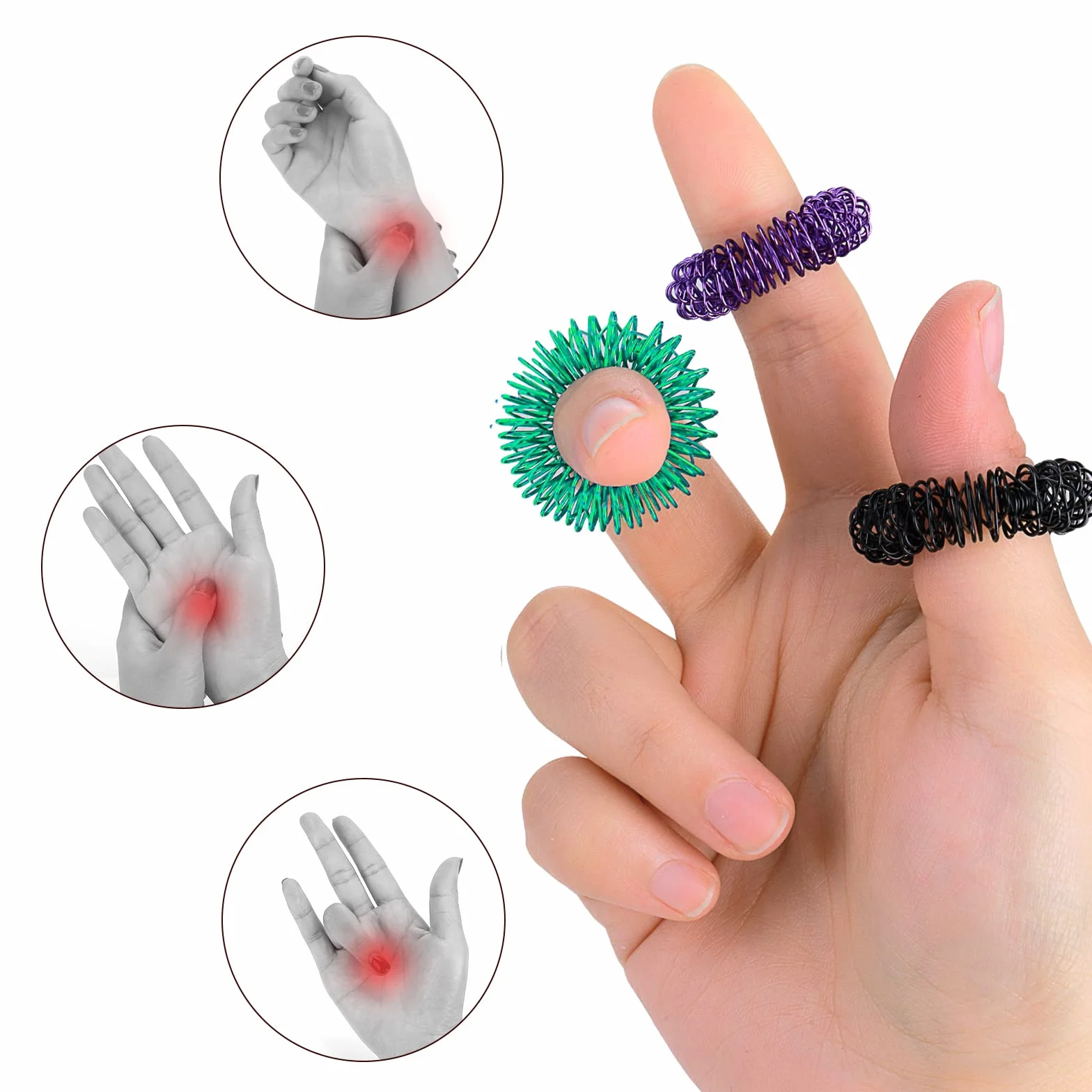 8 sztuk pierścieni do akupresury - kolczaste sensoryczne pierścienie na palce, pierścienie do akupunktury Fidget do cichego zmniejszania stresu i masażera, poprawiają krążenie krwi