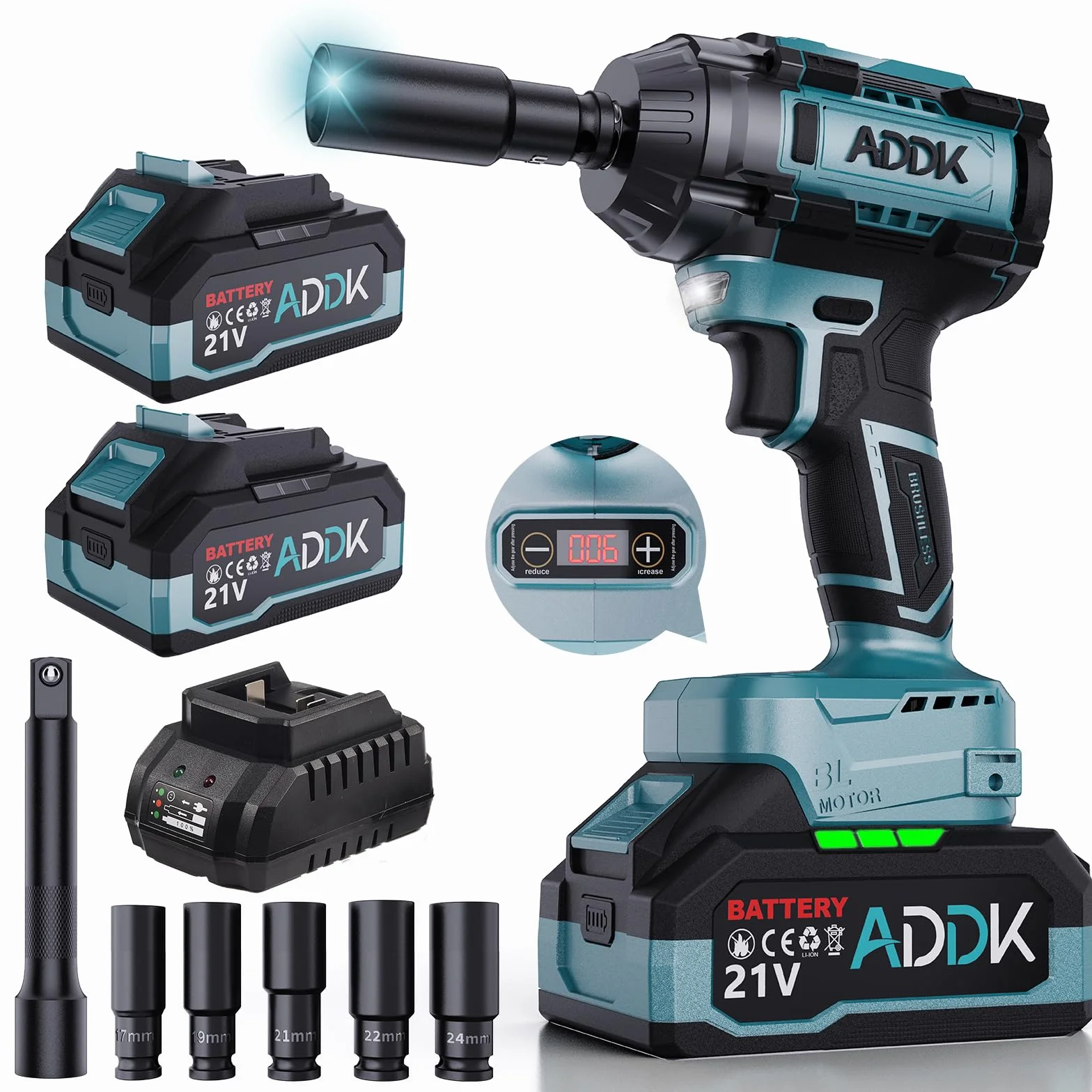 Akumulatorowa wkrętarka udarowa, 3 w 1, profesjonalna 550 Nm/1000 Nm, 21 V, bezszczotkowa, światło LED, 4 końcówki, 4 wiertła, rękawiczki, torba na narzędzia, do samochodu, wymiana opon (1000 Nm