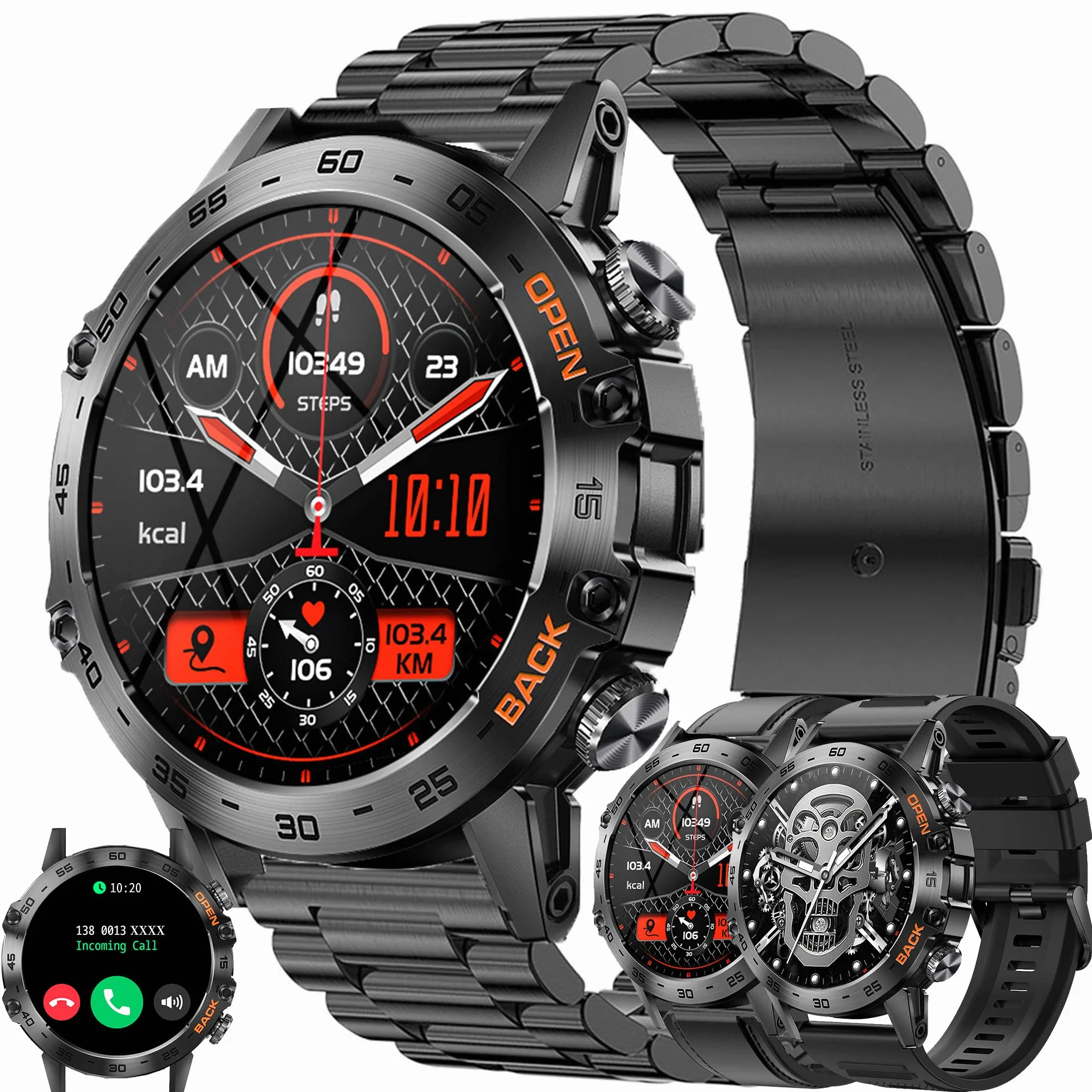Smartwatch Męski z Bluetooth 1,39 Cala 123 Tryby Sportowe IP68 dla Android iOS (czarny)