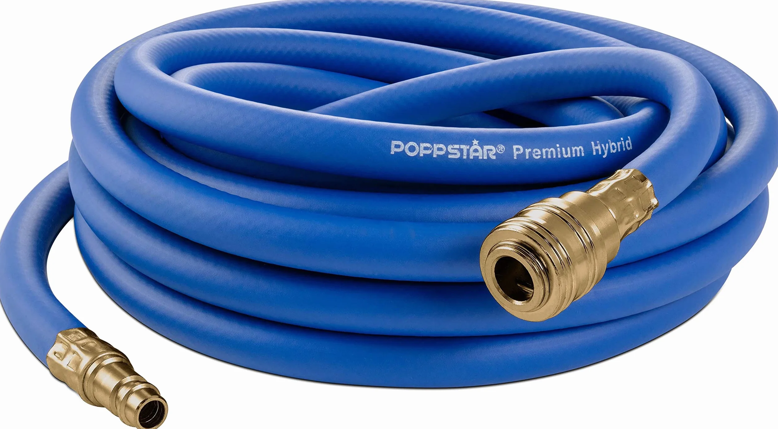 Poppstar wąż pneumatyczny 5m (hybrydowy: PVC wzmocniony tkaniną, średnica wew 9,2mm z szybkozłączką mosiężną i wtyczką złącza) do 20 bar, niebieski