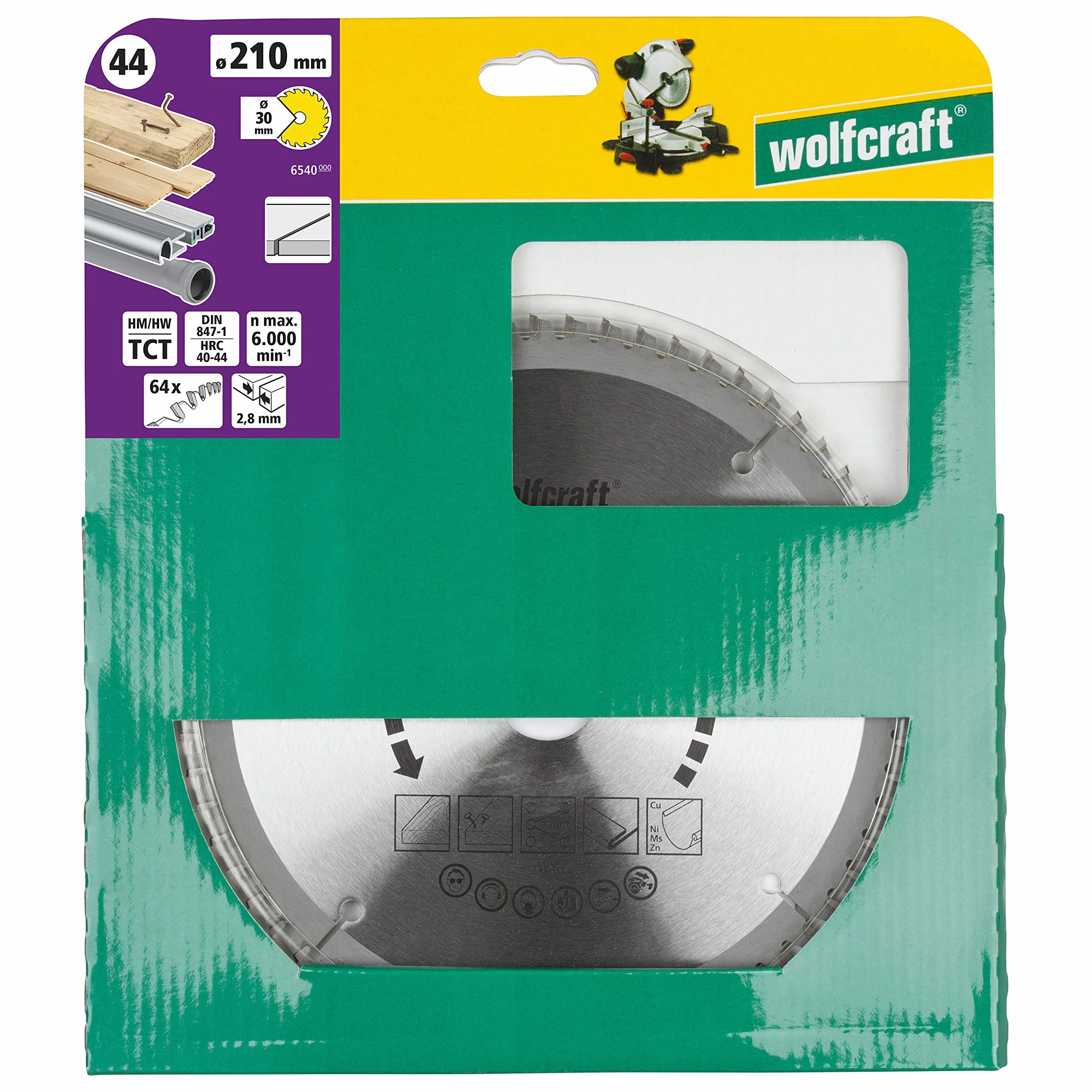 Wolfcraft 6540000 brzeszczot do piły ukośnej ø 210 mm – delikatne, czyste cięcie