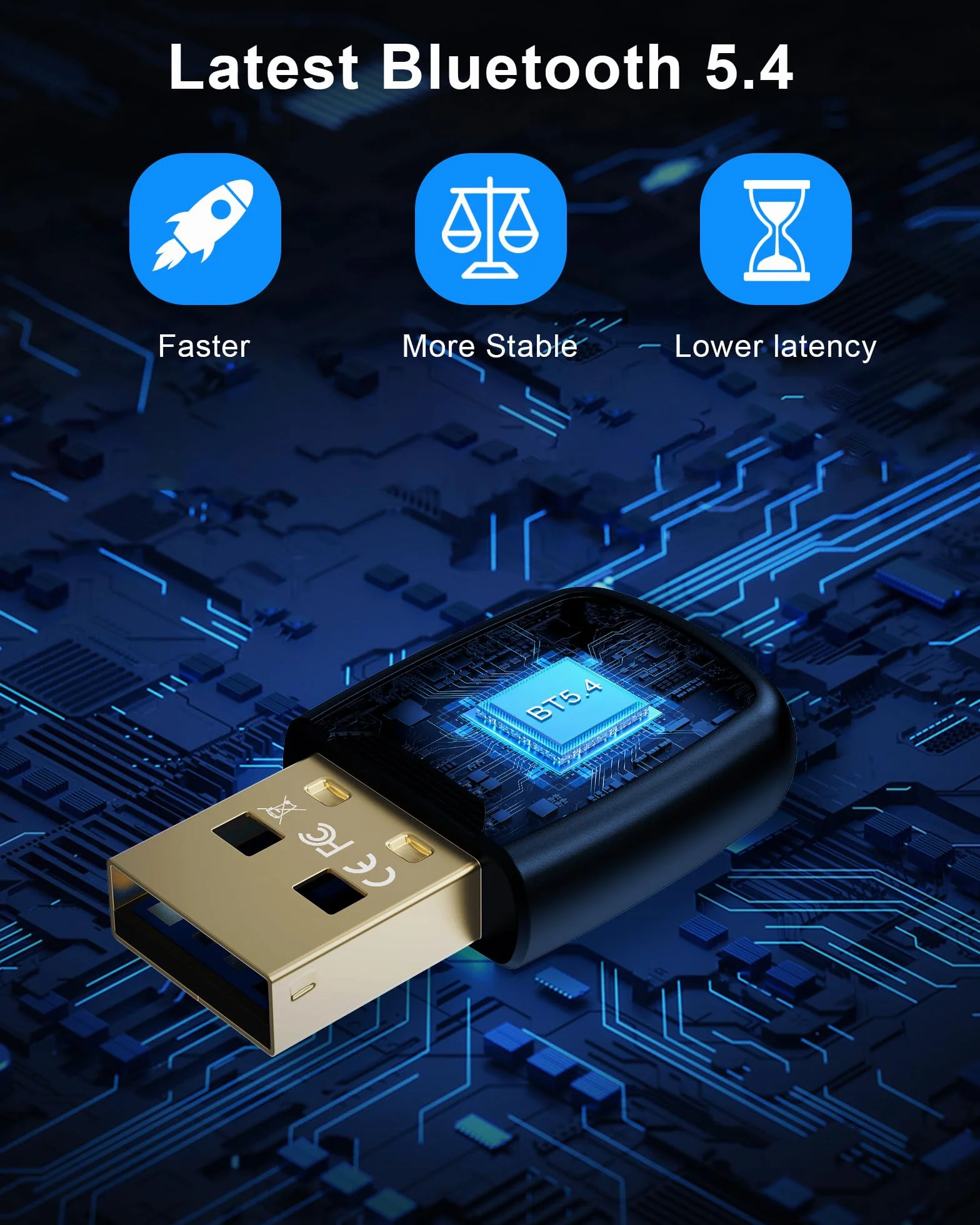 Adapter USB Bluetooth 5.4, RENGOGA Bluetooth do adaptera Dongle PC, odbiornik USB do kontrolera klawiatury myszy słuchawki dla Windows 11/10/8.1/7