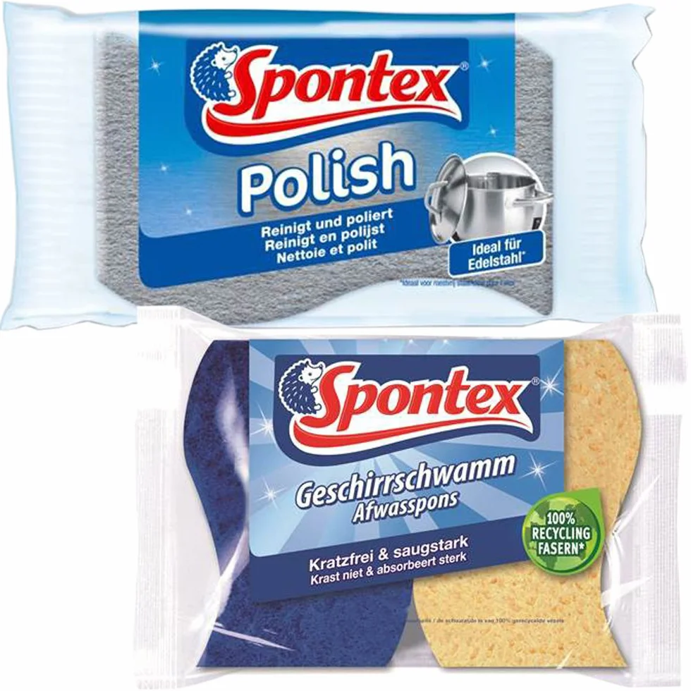 Spontex Gąbka do naczyń i środek do czyszczenia stali nierdzewnej – idealny zestaw do dokładnego czyszczenia naczyń