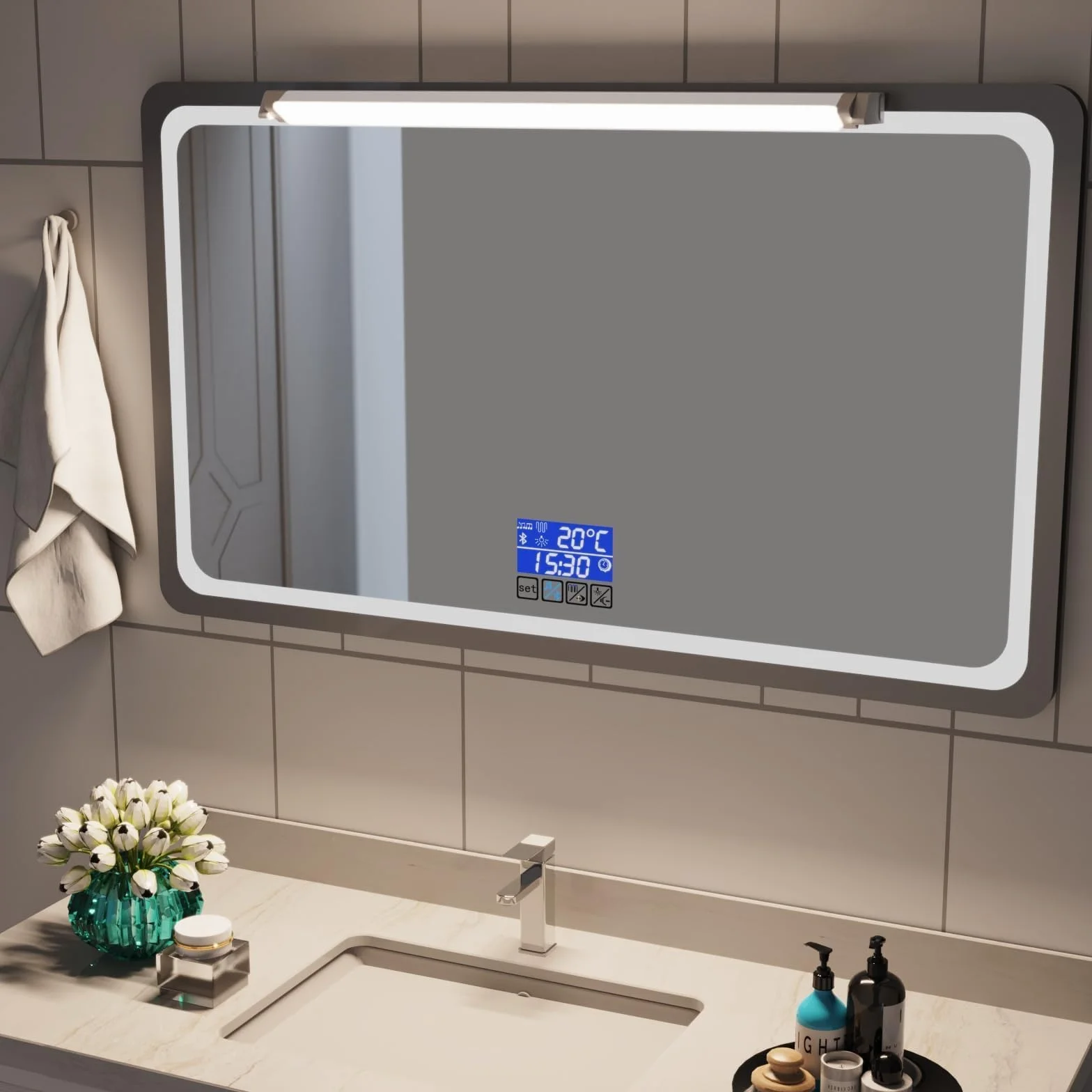 ENUOTEK Oświetlenie Szafki LED 230V Obrotowa, 54.5cm Lampa Podszafkowa Kuchennna, 3 Regulowane Kolory Światła 3000K 4000K 6500K, 8W 750 Lm, Do Kuchni i Łazienki