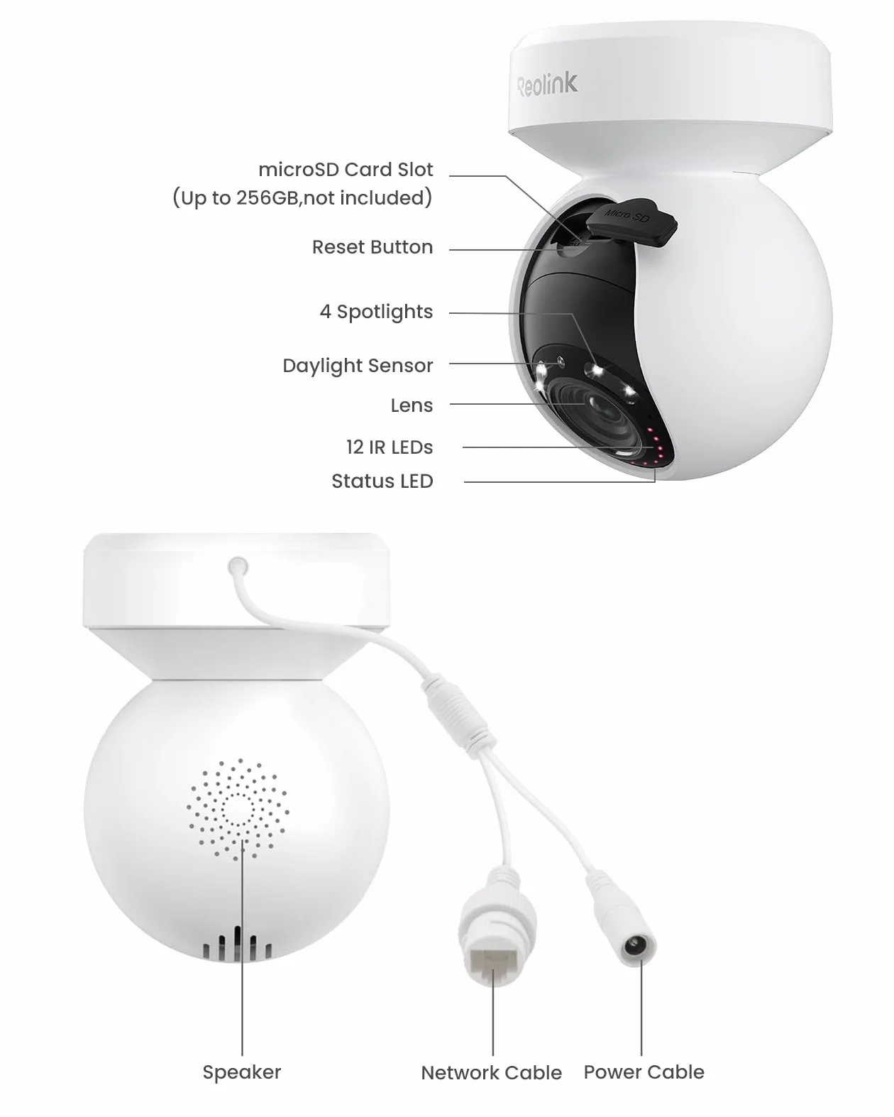 Reolink Kamera bezpieczeństwa 5MP PTZ WiFi, 3X zoom optyczny, noktowizja punktowa i kolorowa, WiFi 2,4/5GHz, wykrywanie ludzi, automatyczne śledzenie, dwukierunkowy dźwięk, E1 Outdoor