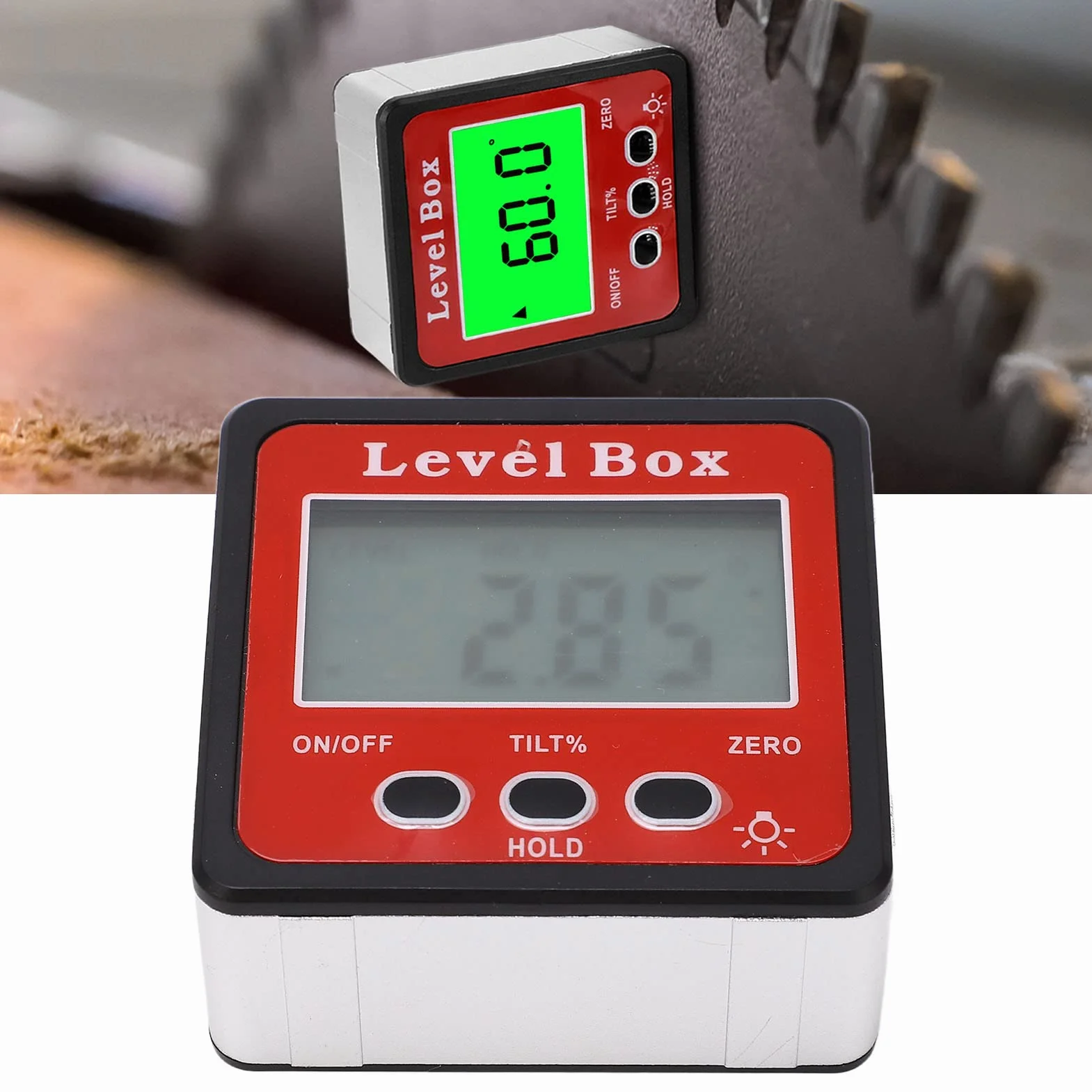 Cyfrowy miernik kąta, cyfrowa elektroniczna poziomnica i miernik kąta z podstawą magnetyczną i podświetleniem LCD, do obliczeń w stolarstwie, budownictwie, murarстwie, motoryzacji