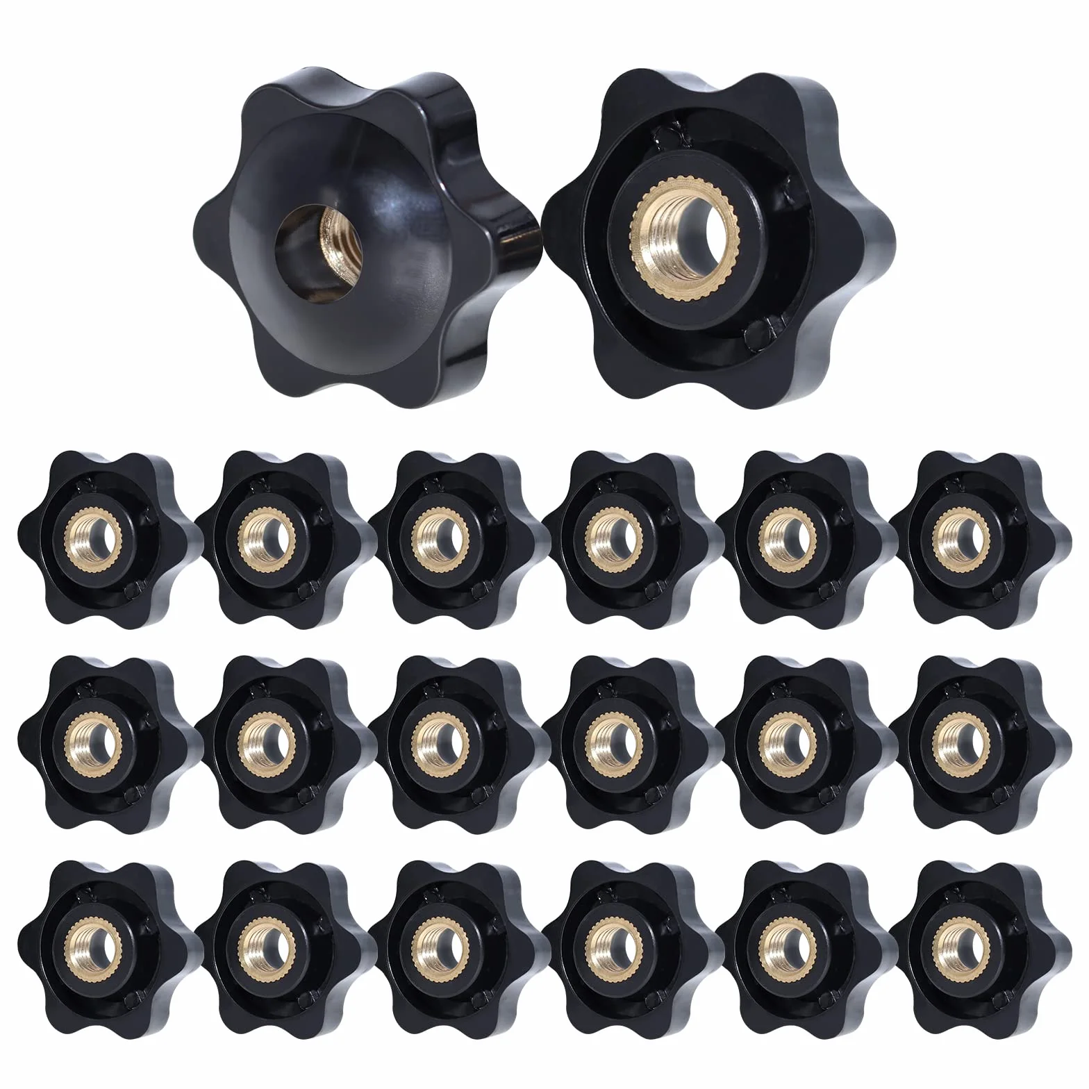 20 SZTUK Star Grip Nut M8 × 32 mm nakrętka radełkowana plastikowa nakrętka mosiężna gwint żeński gwiazda śruba czarny przycisk dokręcania do urządzeń mechanicznych obrabiarek