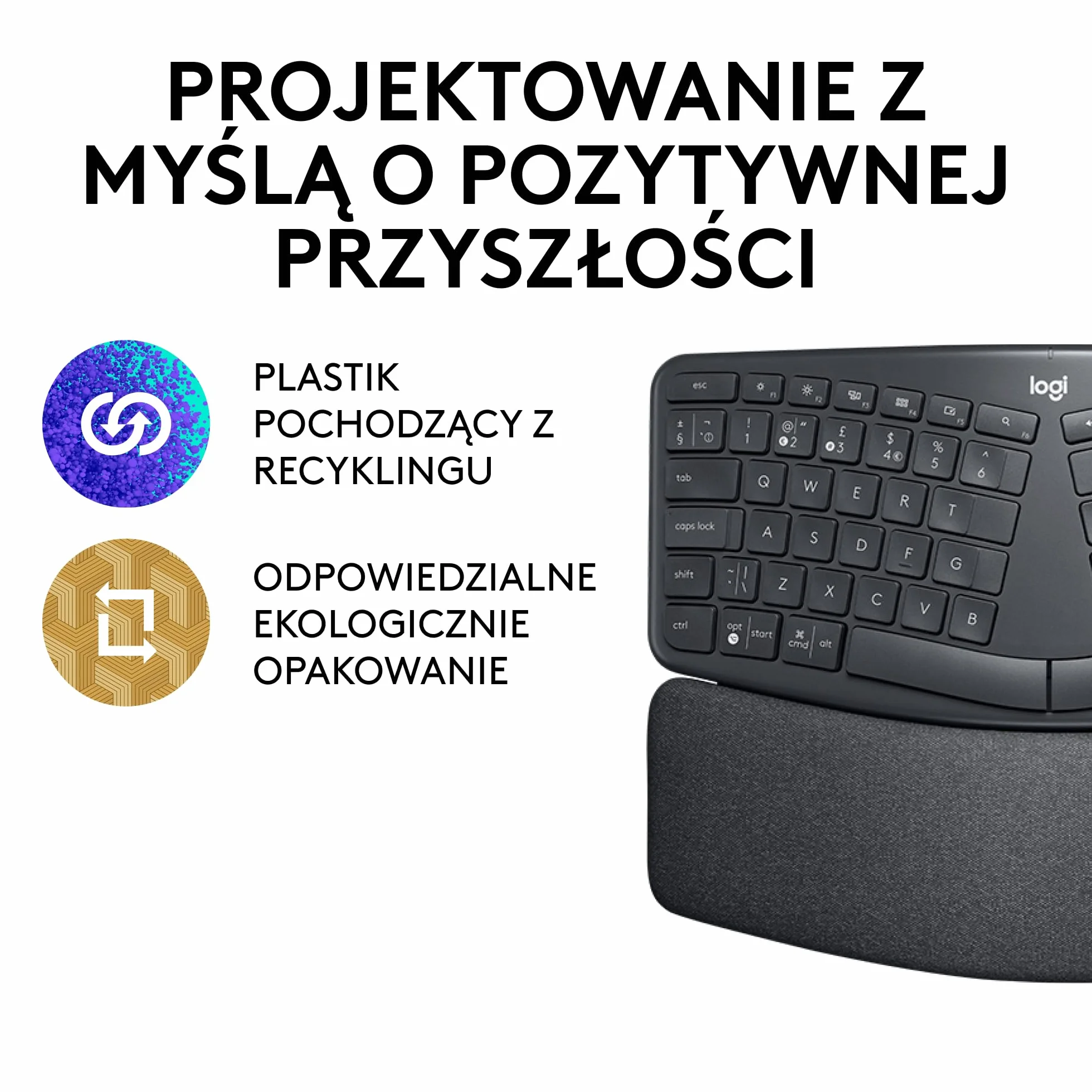 Logitech ERGO K860 - Bezprzewodowa ergonomiczna klawiatura dzielona, podkładka pod nadgarstek, łączność Bluetooth i USB, kompatybilna z Windows/Mac, QWERTY US Intl - Czarny