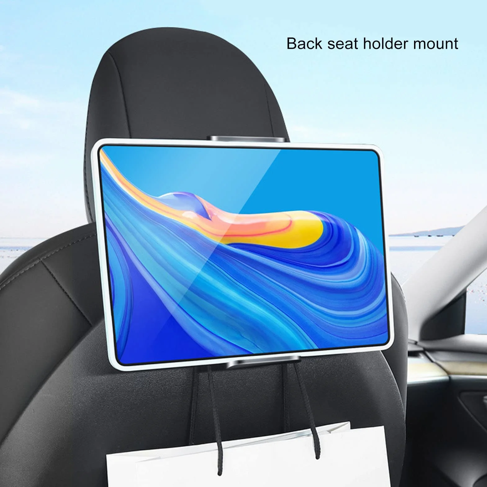 Uchwyt na Tablet za Zagłówkiem Samochodu Tesla 3, 4,7-12,9 cala, Port Ładowania, Czarny