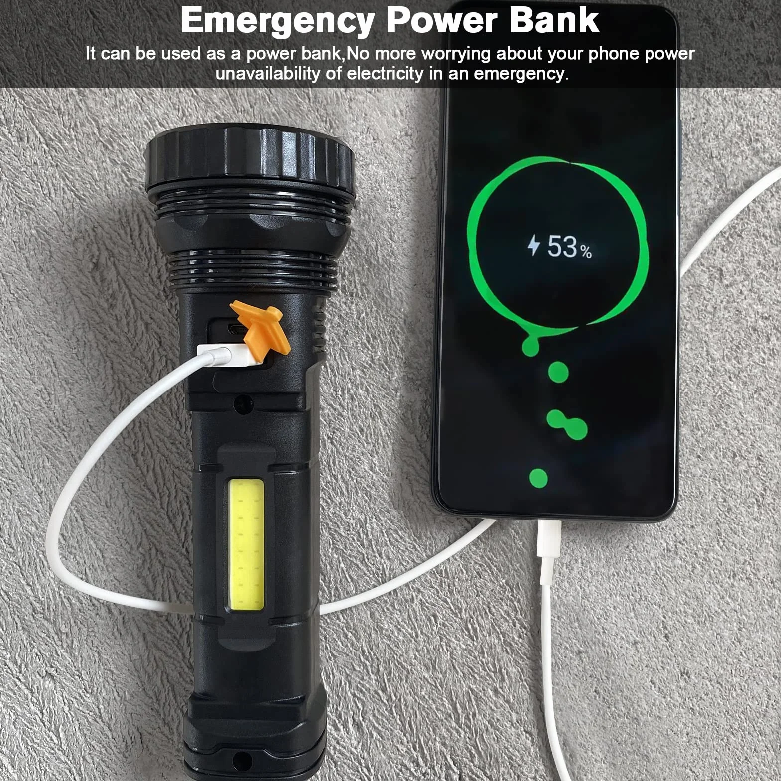Latarka solarna LED, 1200 Mah, ładowalna, z ładowarką USB, IPX4, wodoodporna, 3 tryby światła, na kemping, wędrówki, w nagłych wypadkach