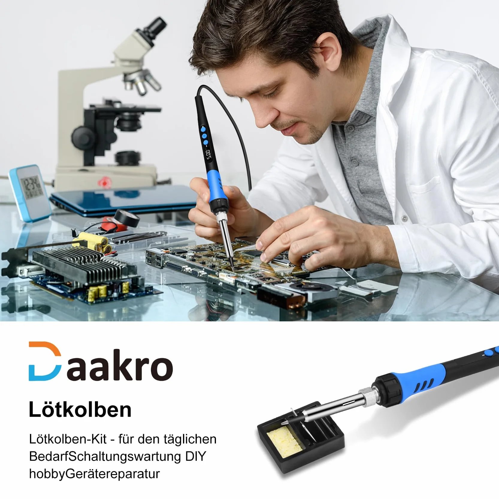 Soldering Iron Set 90 W LCD regulowana temperatura 180-480 °C Żelazko lutownicze z włącznikiem/wyłącznikiem, przewód lutowniczy 50 g, 5 końcówek lutowniczych, pompa do lutowania, stojak do lutowania,