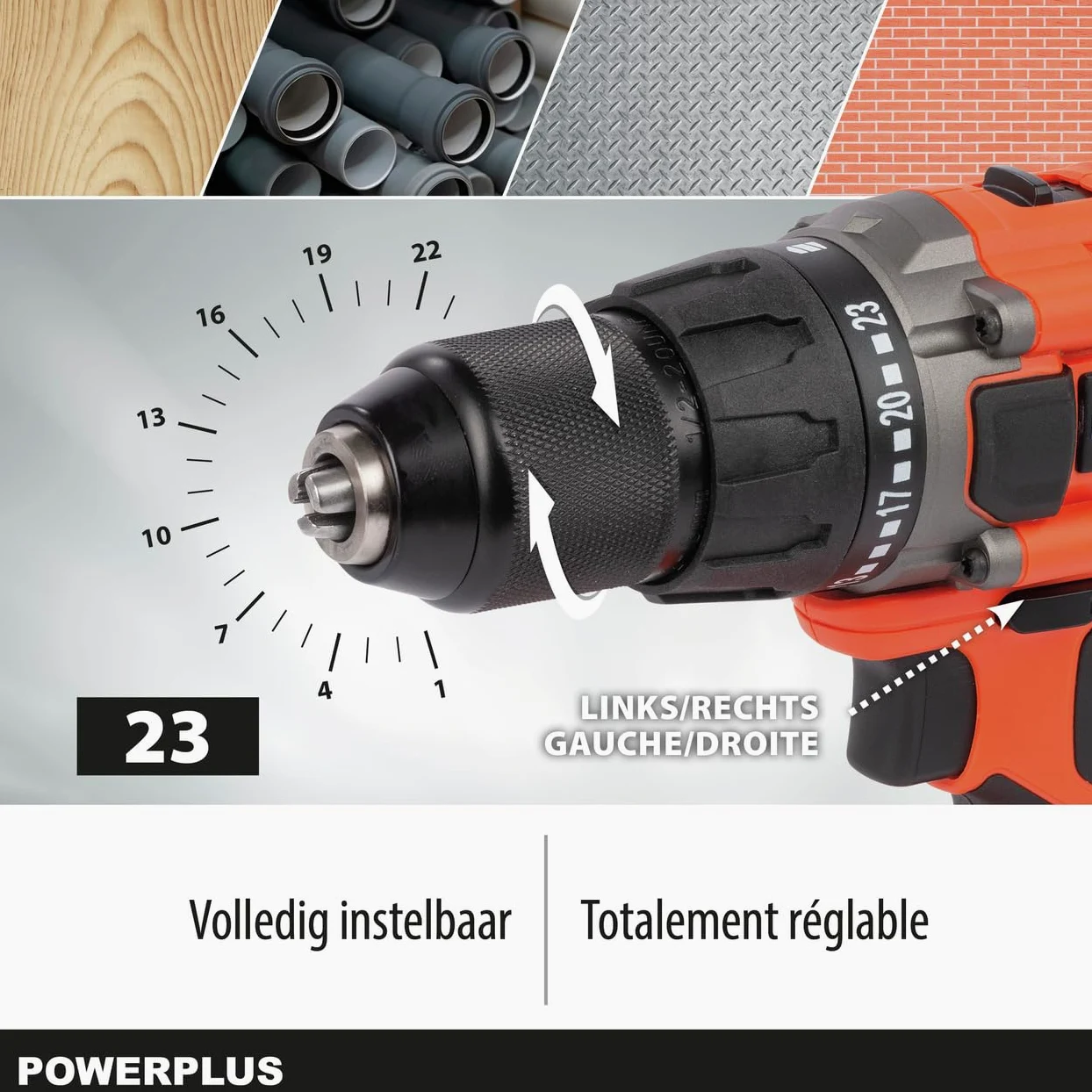 Wiertarka akumulatorowa Dual Power POWDP15100 - śrubokręt 20V, bez baterii litowo-jonowej 20 V, ładowarka, walizka na narzędzia
