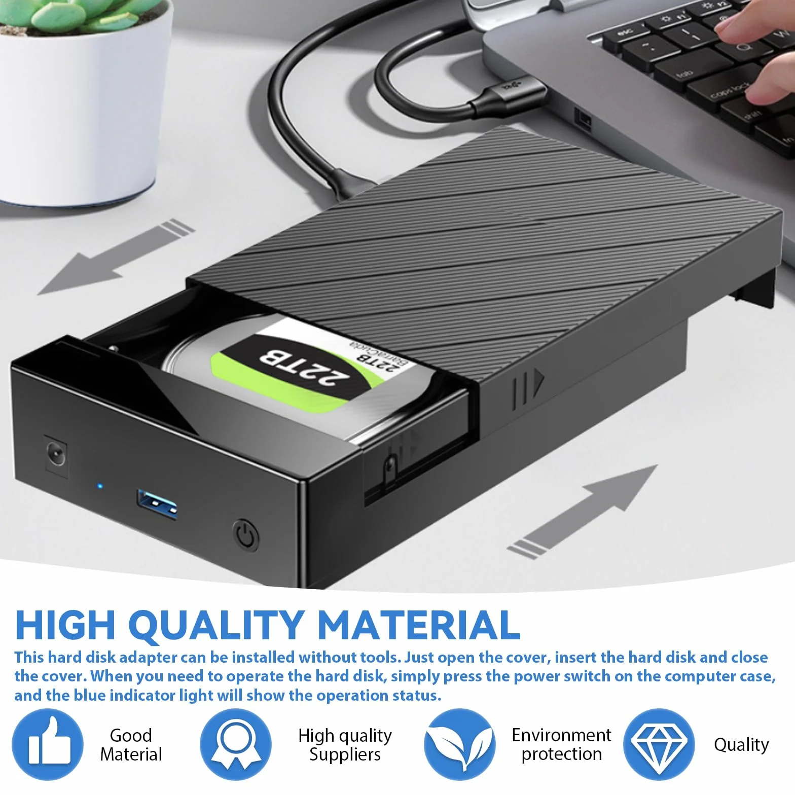 Stacja dokująca do dysków twardych 3,5 Gbps, USB 3.0 SATA HDD stacja dokująca do dysków twardych 2,5 i 3,5 cala HDD/SSD, adapter do dysków twardych z adapterem sieciowym 12 V/2 A, obsługuje UASP