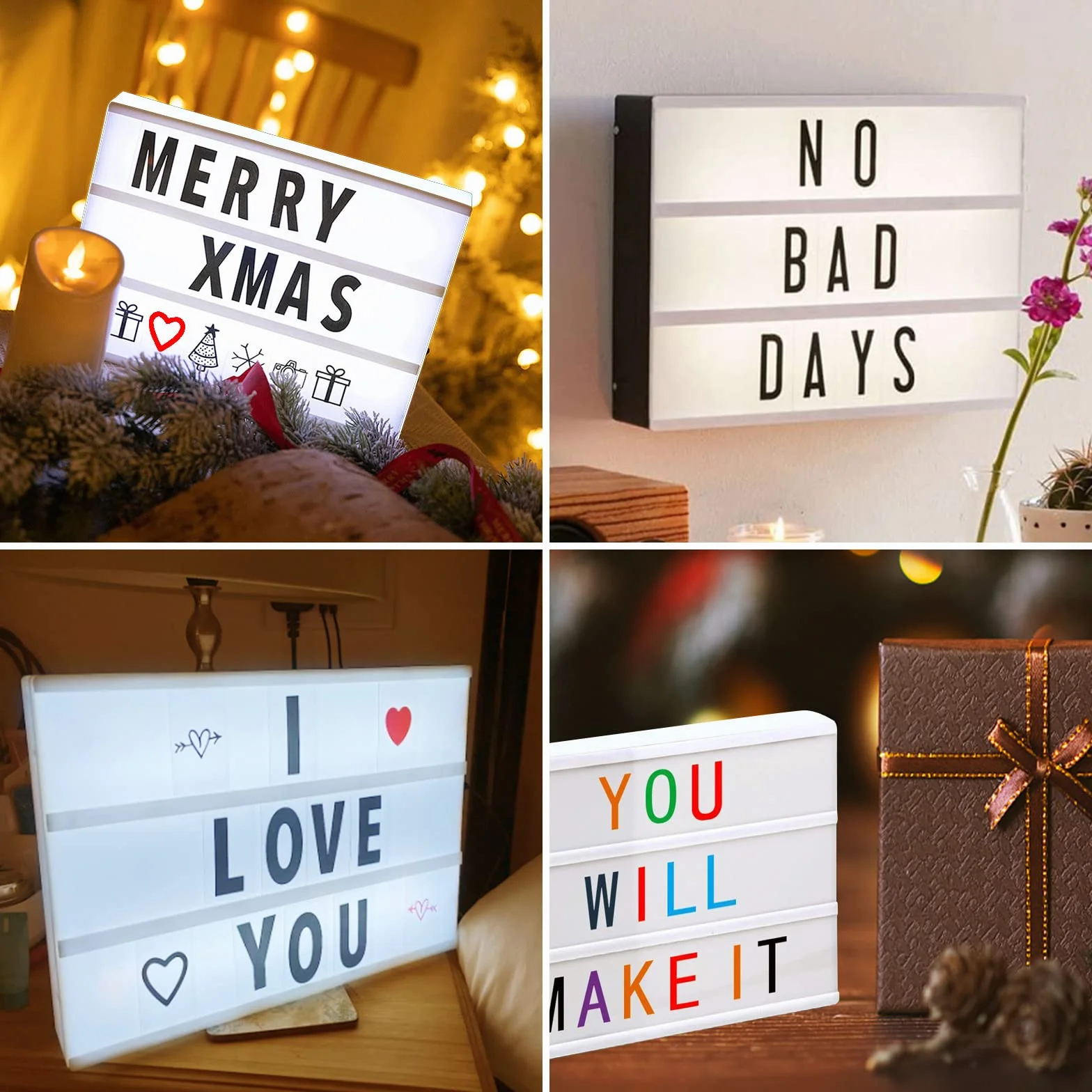 Cinema Light Box z 192 literami, cyframi, symbolami emotikonów, biała skrzynka świetlna LED, tablica ogłoszeń A4, zasilana baterią lub USB, do domu, na imprezę, urodziny, ślub