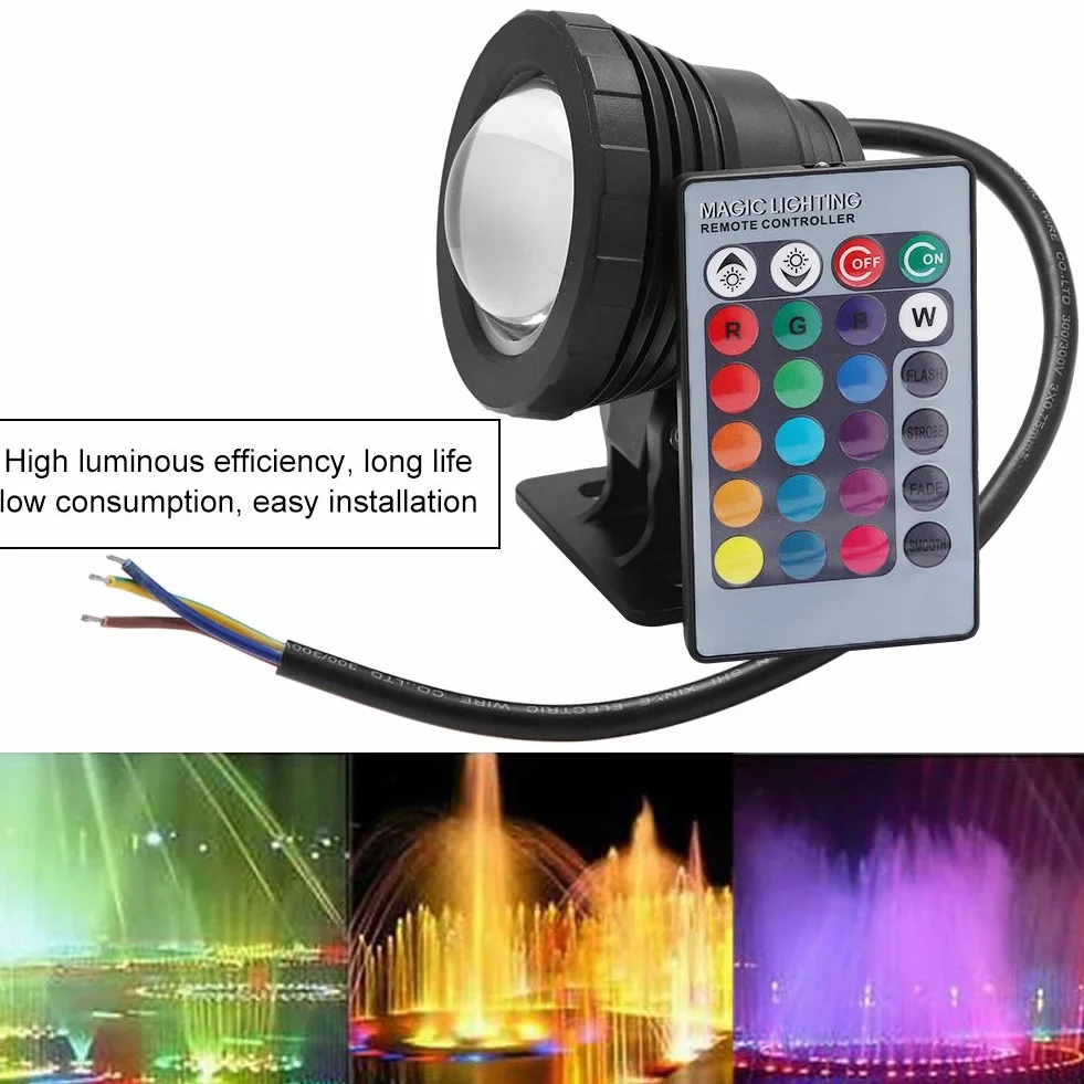 Podwodne światło LED RGB, Zdalnie Sterowany Wodoodporny Reflektor LED RGB do Zewnętrznego Reflektora Ogrodowego, Fontanny Krajobrazowej (Aluminium pokryte czarnym tworzywem