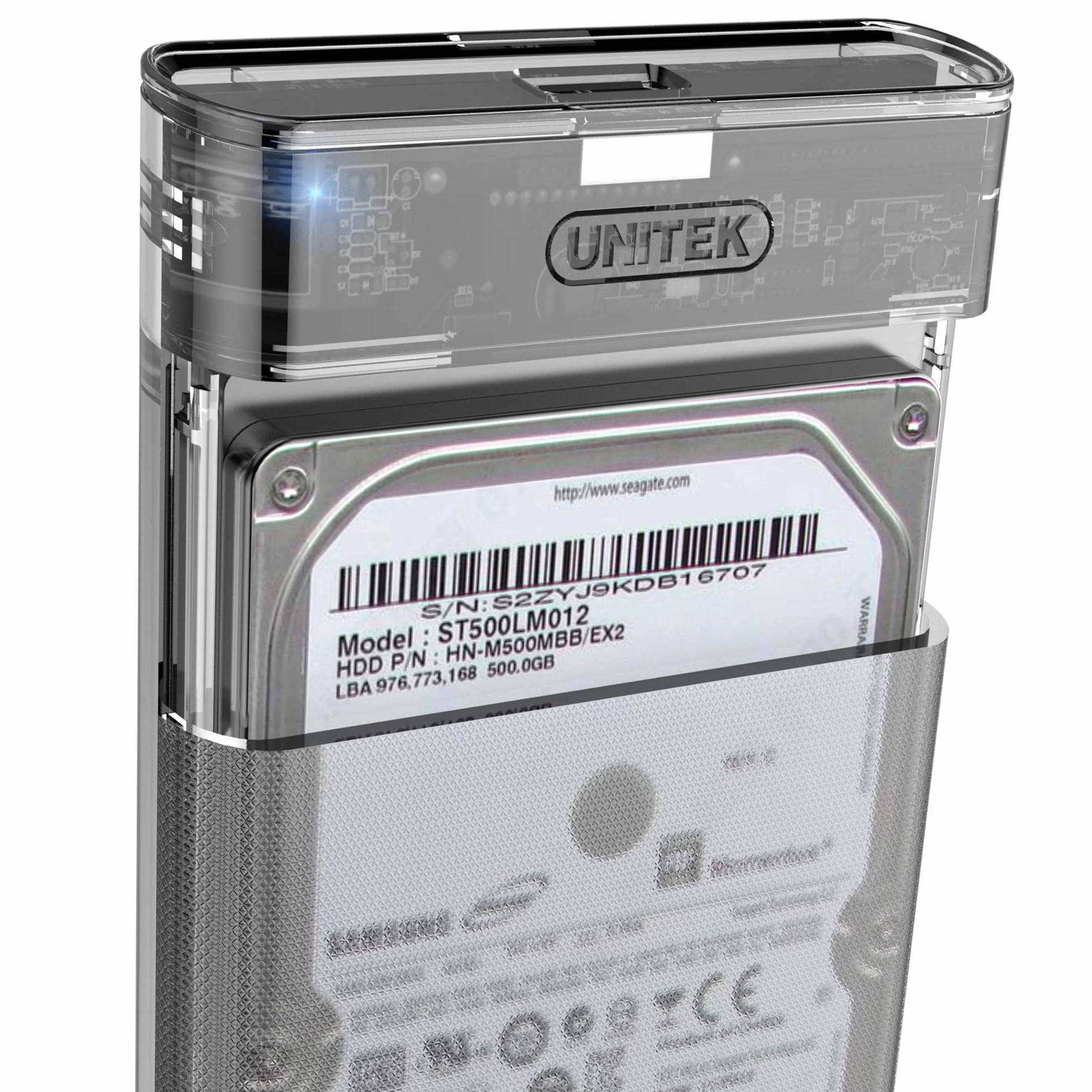 Obudowa UNITEK do dysków twardych 2,5 cala HDD/SSD SATA I/II/III, USB 3.0, przezroczysta