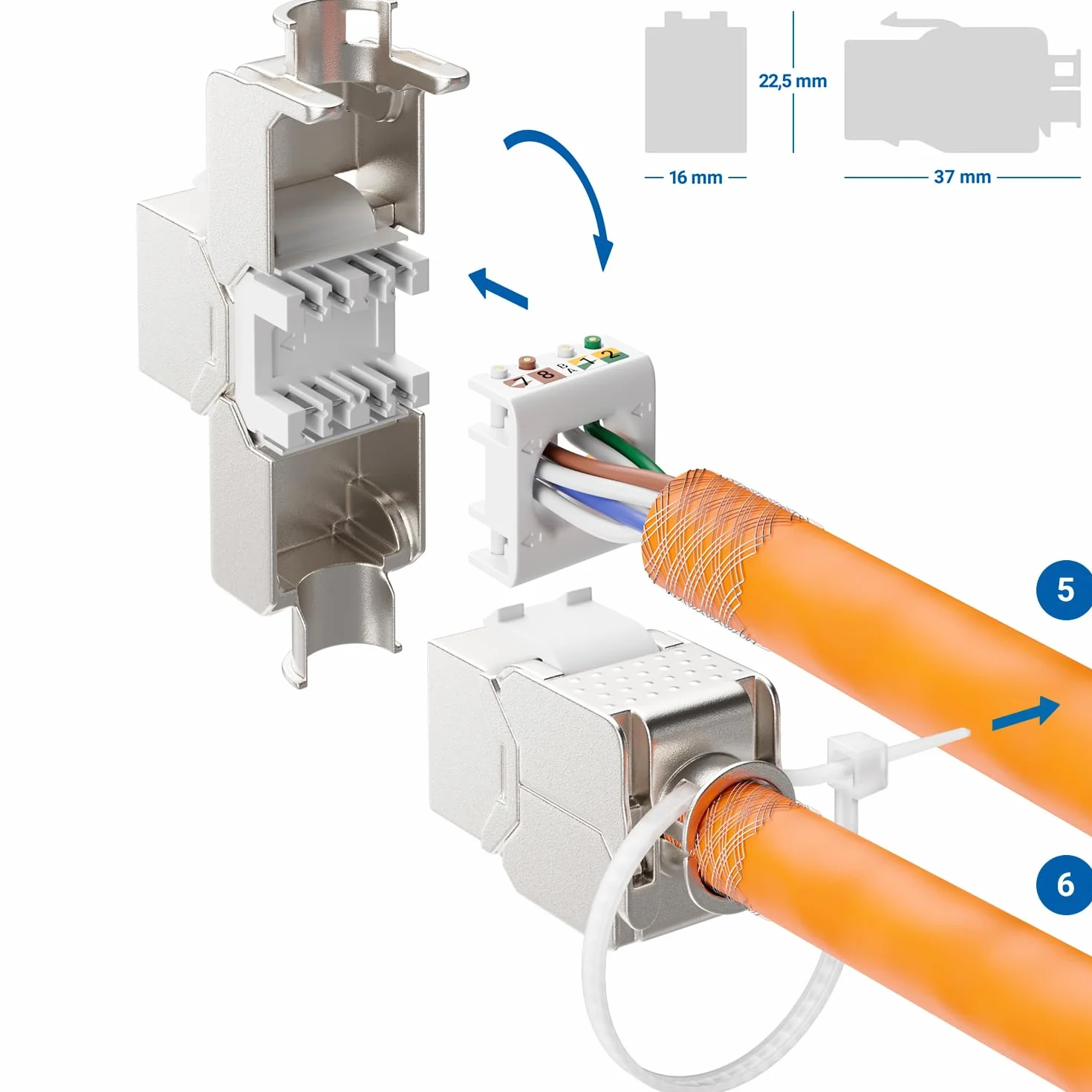 deleyCON 24x Moduł Keystone CAT 6a Jack - Gniazdo RJ45 z Pełnym Ekranowaniem STP Montaż Zatrzaskowy bez Użycia Narzędzi Kabel Surowy CAT 500Mhz 10GBit/s