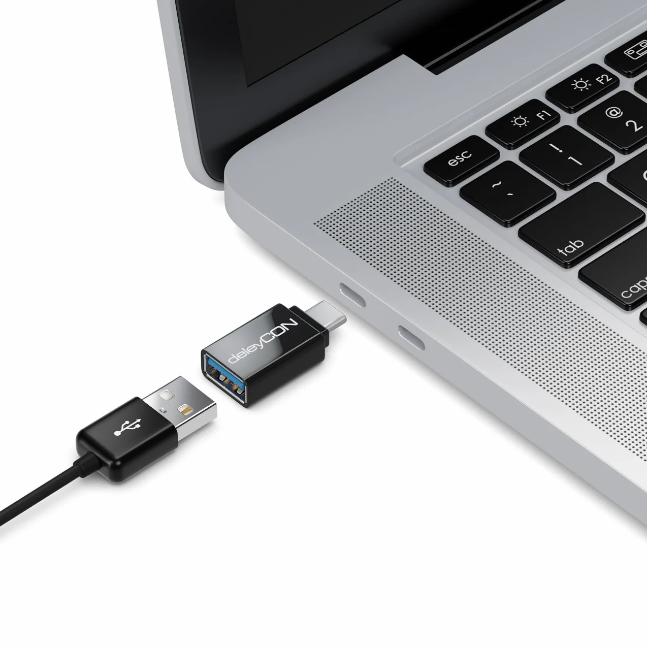 deleyCON USB-C do USB Adapter USB 3.0 (2 Sztuki) - Adapter OTG 5 Gbit/s Thunderbolt 3/4 do iPhone 16 15, Galaxy S25/S24/S23, MacBook, iPad, iMac, Surface, Notebooka, Komputera, Laptopa, Tablet, Czarny