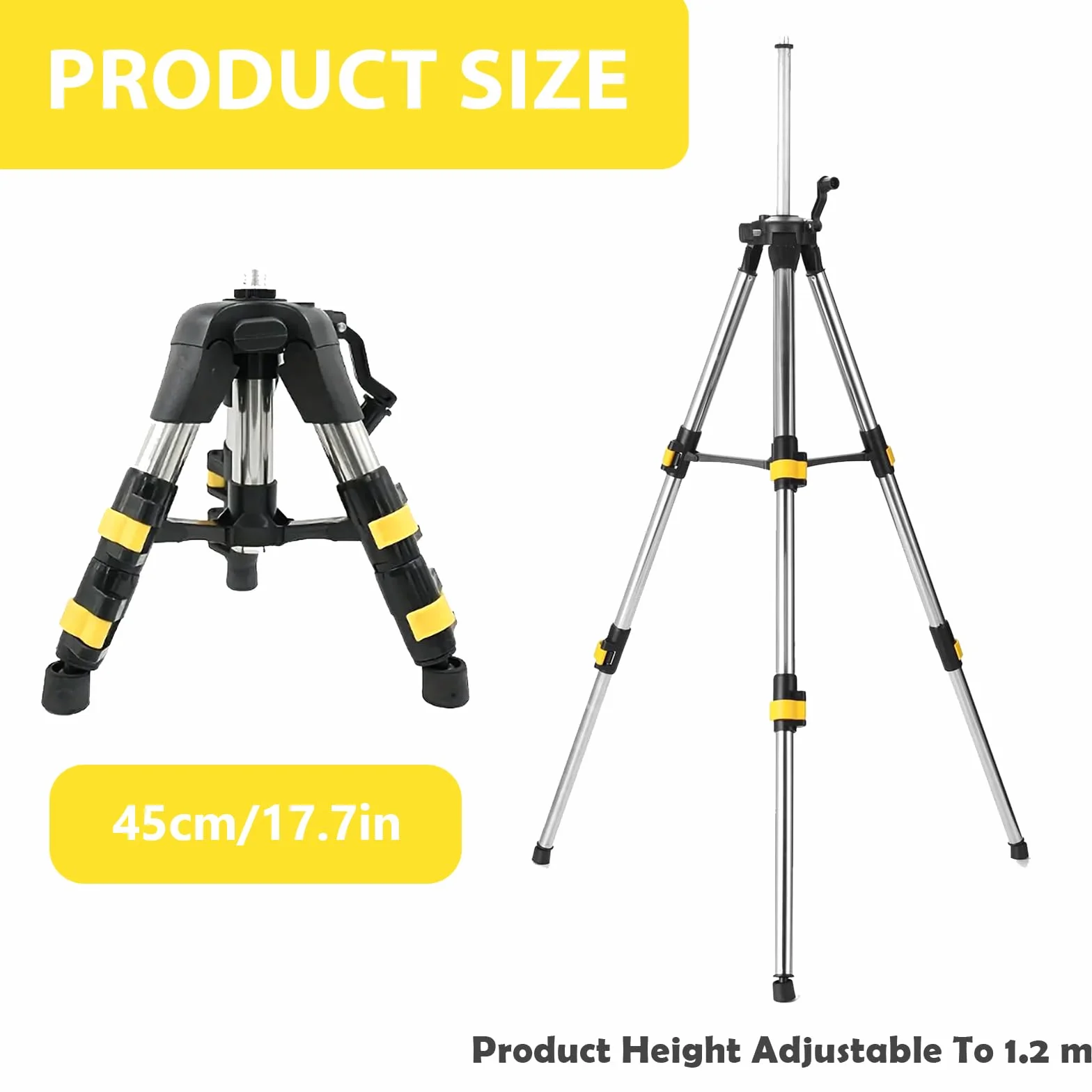 Profesjonalny statyw laserowy, 50-120 cm, regulowana wysokość, gwint zewnętrzny 5/8"-11 i adapter gwintowany 1/4"-20, z etui na statyw laserowy