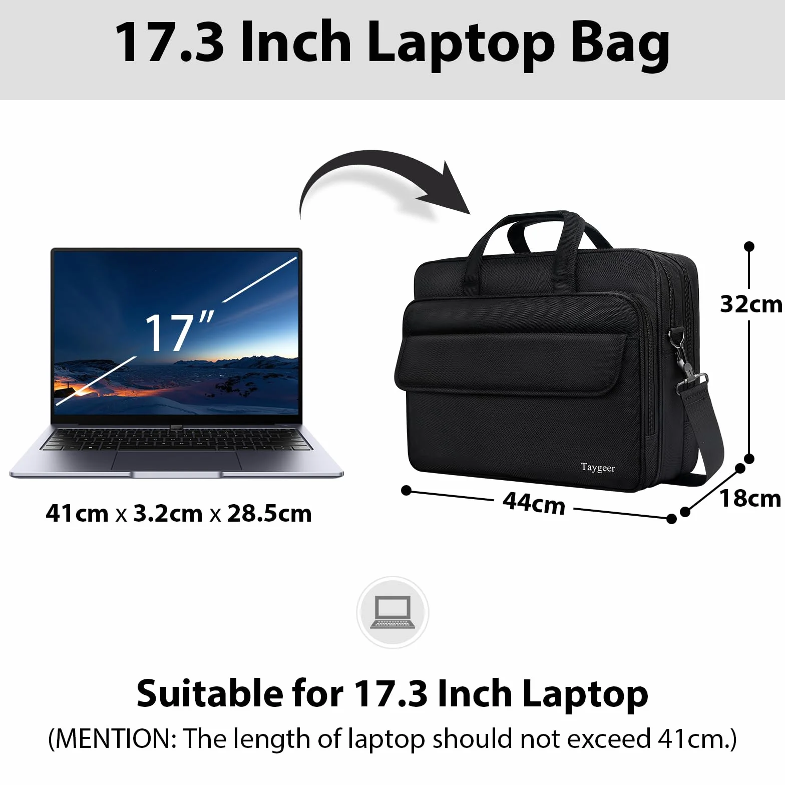 Torba Na Laptopa Taygeer 17 Cali, Duża Torba Na Ramię, Wodoodporna Torba Na Notebooka, Idealna Na Podróże, Do Pracy i Szkoły, Biznesowa Torba Męska Na Ramię, Czarna