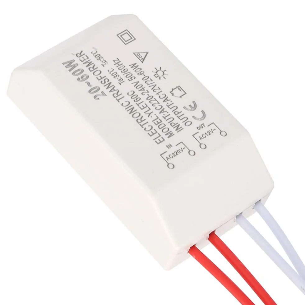YUYTE Elektroniczne Napięcie Transformatora Zasilnik 220 V do 12 V 20-60W z Ultra cienką skorupą do Halogenowych Kubków Lampy G4