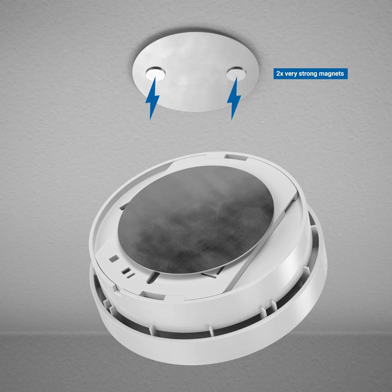 deleyCON 2x Mocowanie Magnetyczne do Czujek dymu Uchwyt Magnetyczny Alarm Przeciwpożarowy Samoprzylepny Uchwyt Magnetyczny Powierzchnia Samoprzylepna o Średnicy 50 mm