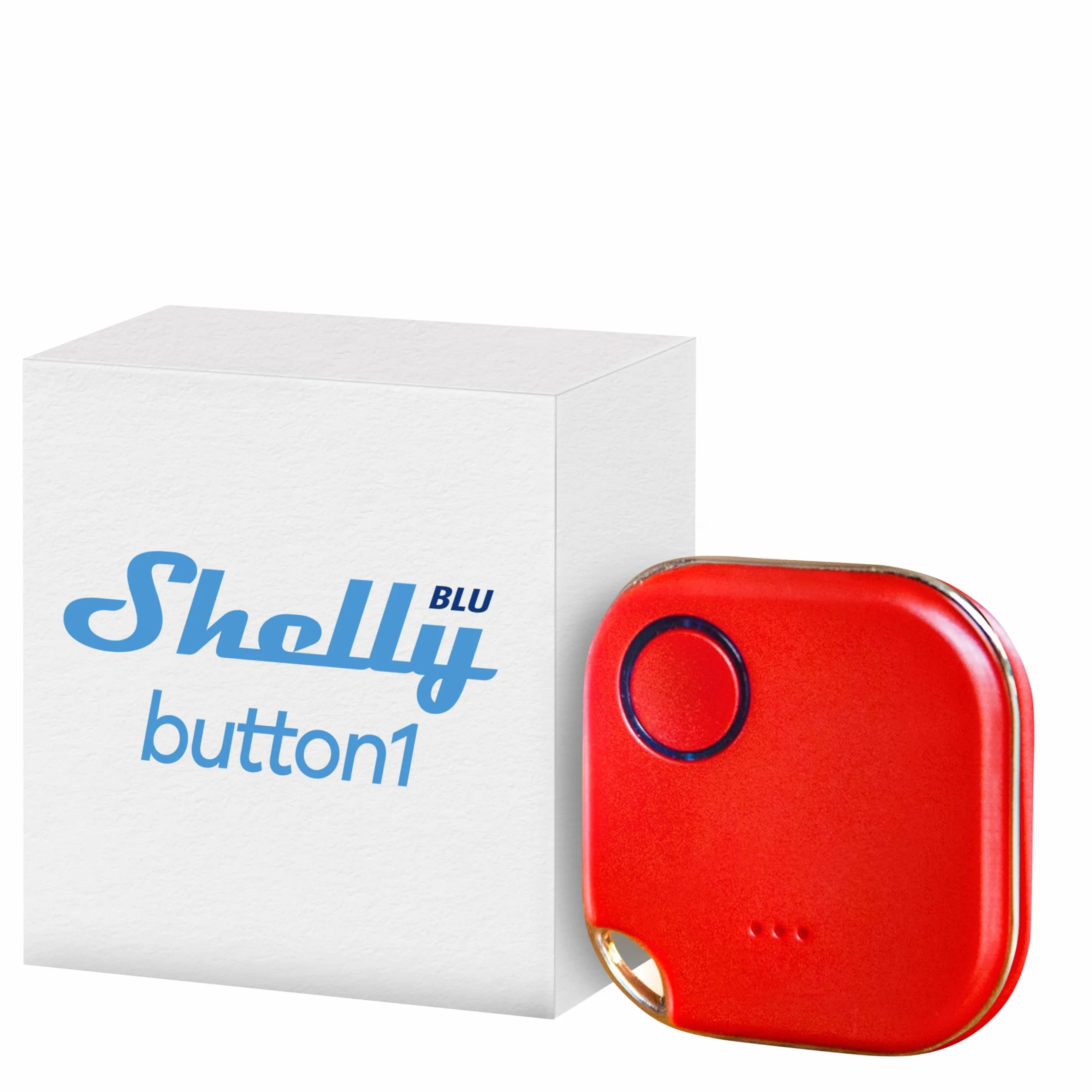 Shelly BLU Button 1 - Czerwony, Bluetooth-sterowany przycisk aktywacji akcji i scen, automatyka domowa, iOS i Android, nie wymaga huba, długi czas pracy na baterii, wskaźnik LED, szeroki zasięg.