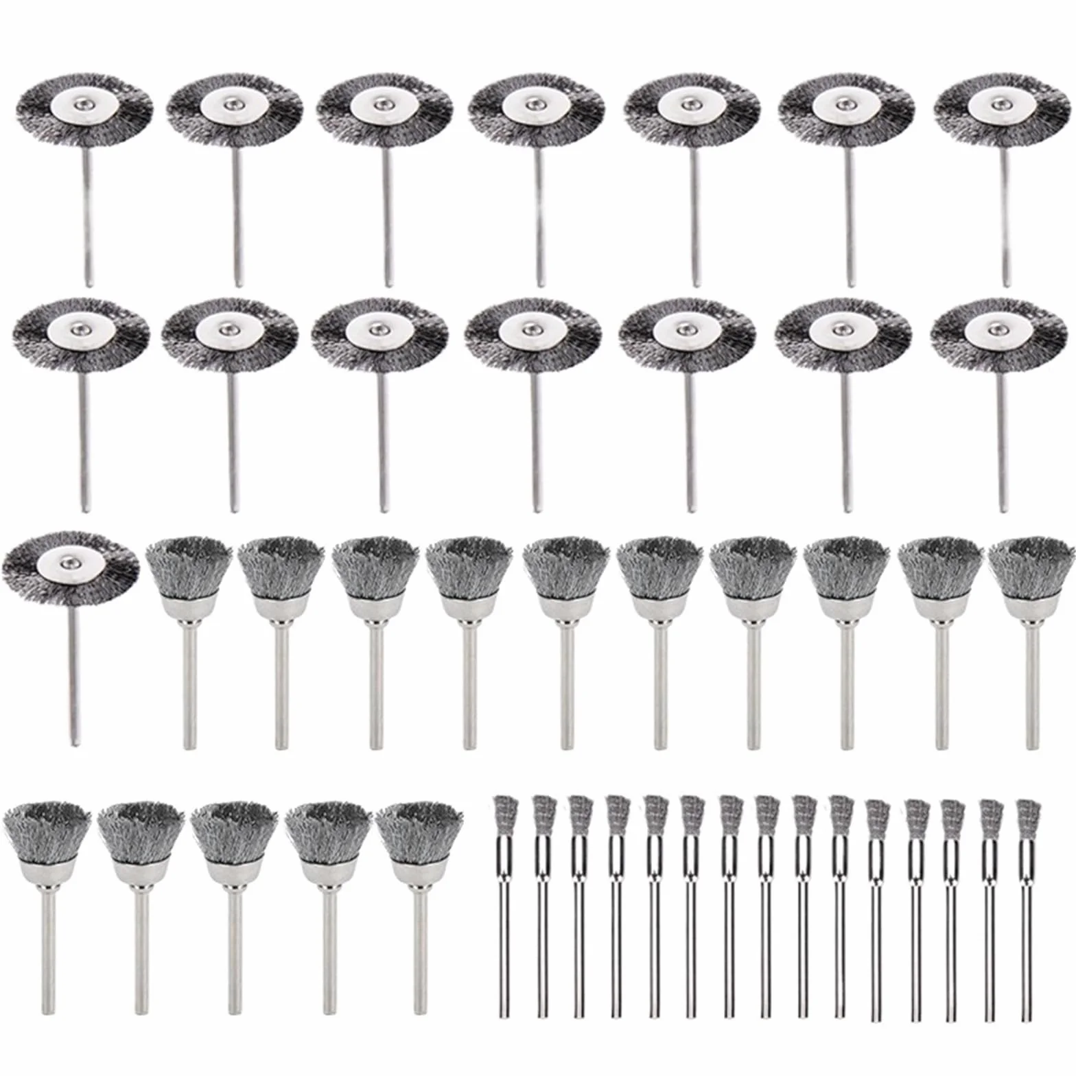 Nasadki szczotkowe do wiertarek, Szczotki metalowe Kółko garnkowe 10/45 szt. Drut mosiężny/stalowy Trzpień 3 mm Polerowanie obrotowe. Czysty(45pcs Steel Brush)