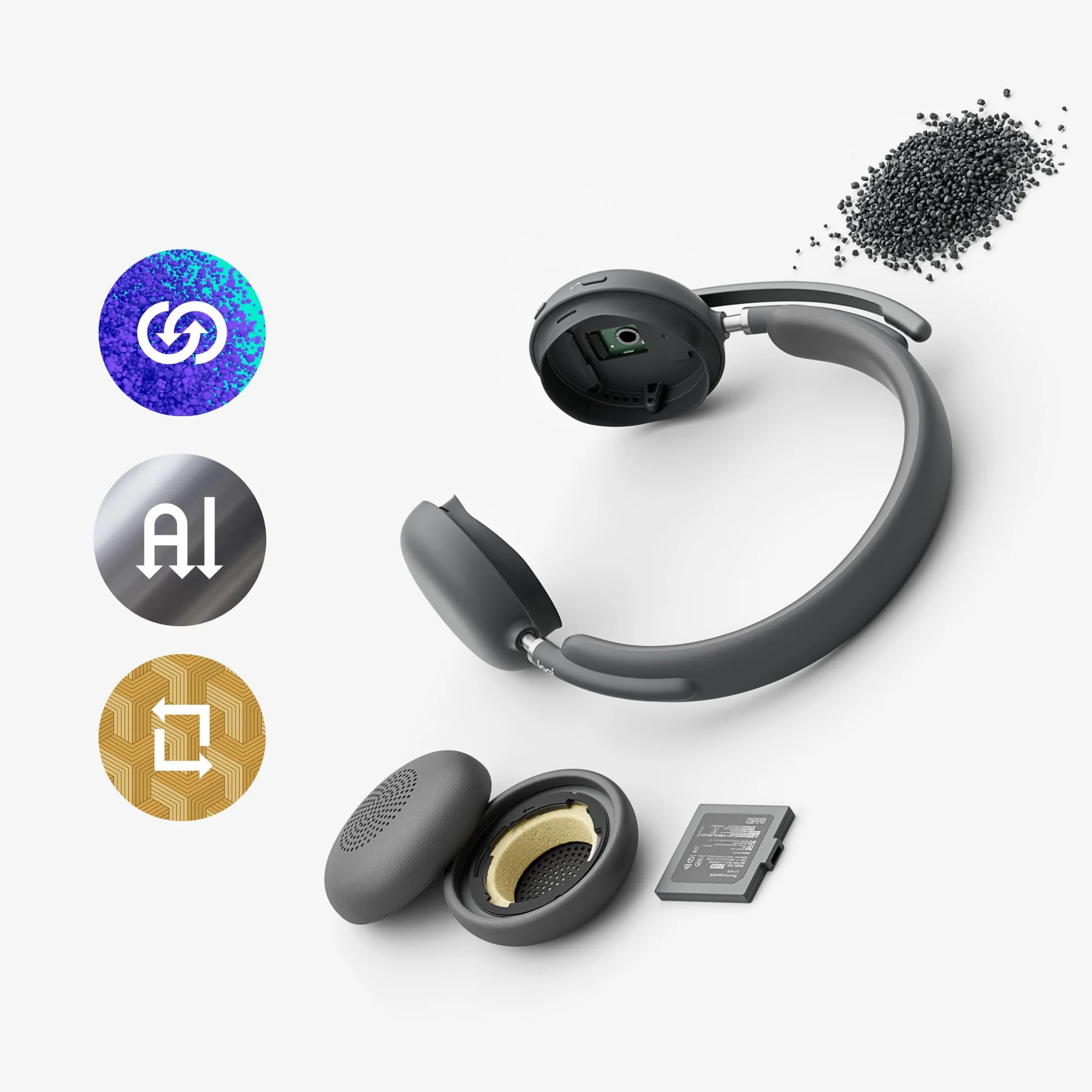 Logitech Zone Wireless 2 Premium zestaw słuchawkowy z redukcją szumów z hybrydowym ANC, Bluetooth, USB-C, USB-A, certyfikat Zoom, Google Meet, Google Voice, Fast Pair, grafitowy