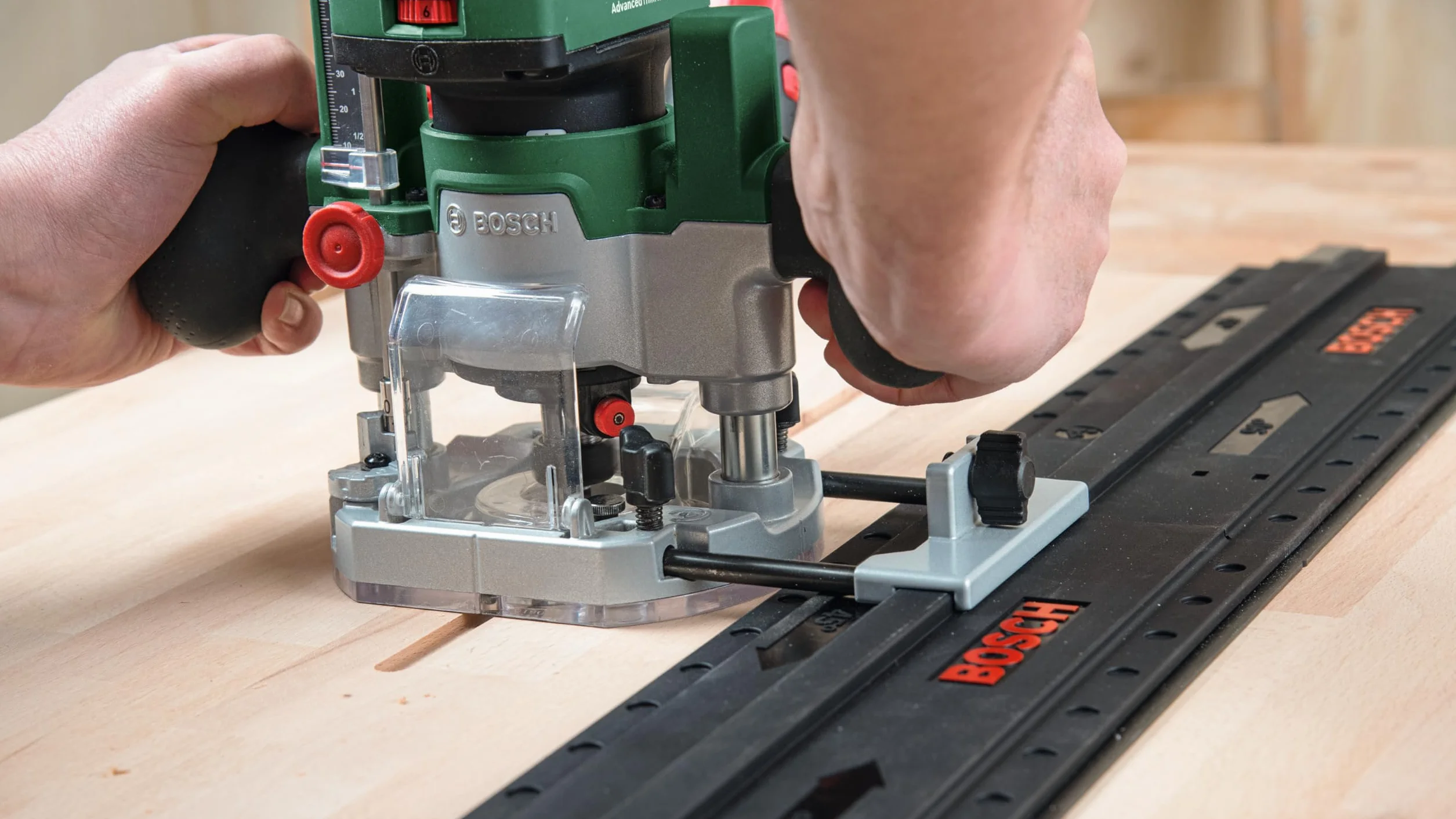 Bosch 1x Prowadnica Równoległa i Adapter Prowadnicy (do AdvancedTrimRouter 18V-8, Osprzęt Frezarka Górnowrzecionowa)
