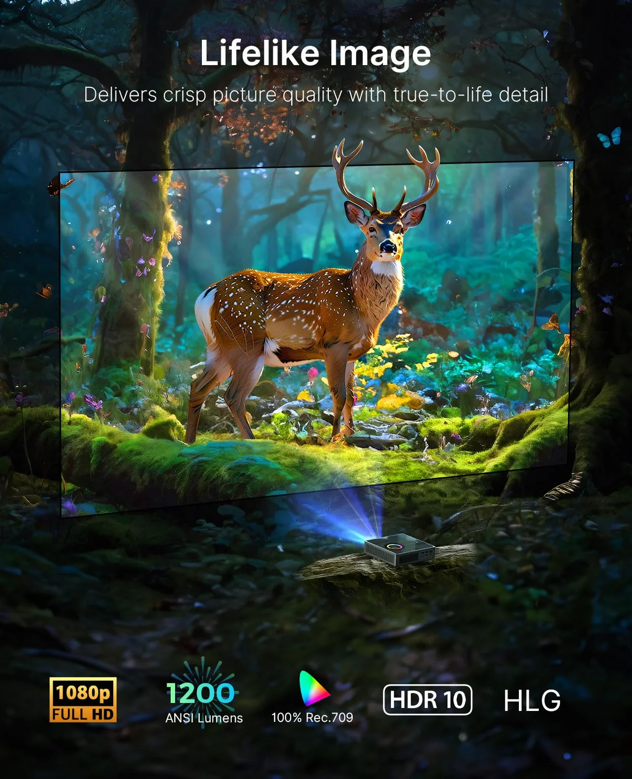 NexiGo Nova Mini, przenośny projektor laserowy, Google TV z Netflix, 1080p FHD, 1200 lumenów, kontrast 15 000:1 z SAE, 3D, automatyczna konfiguracja, ekran 150", 8W Dolby Audio