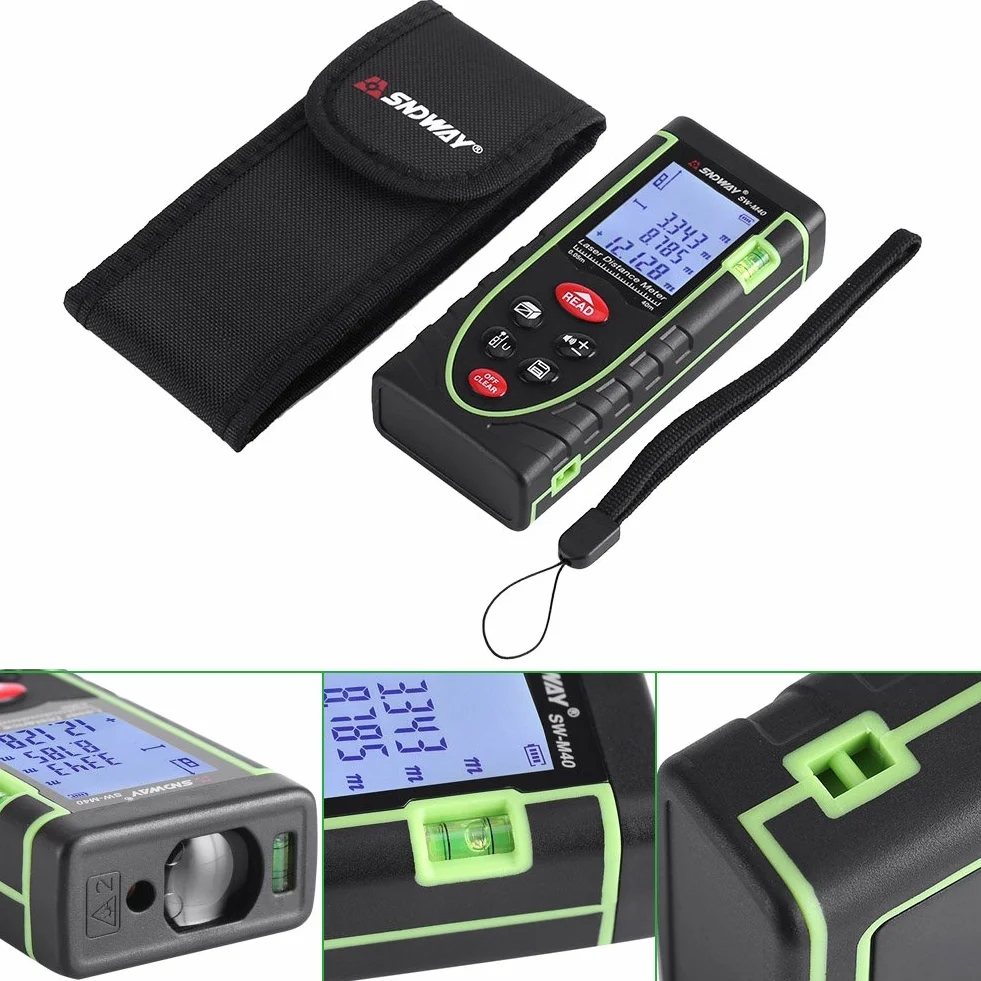 Cyfrowy dalmierz ręczny 1 mm do 40/60/80/100 m z dużym wyświetlaczem LCD i poziomicą