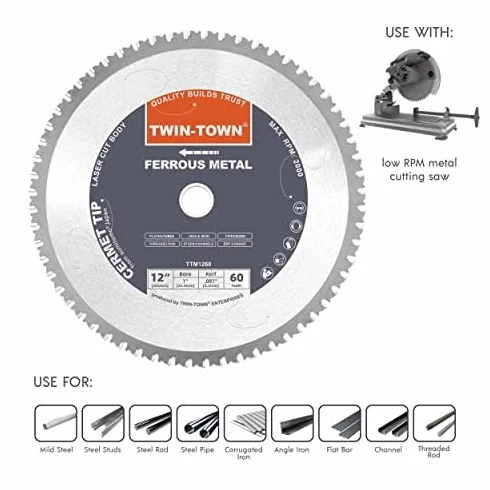 TWIN-TOWN Brzeszczot do piły ze stali i metalu żelaznego, 30 cm, 60 zębów, z trzpieniem 1-calowym