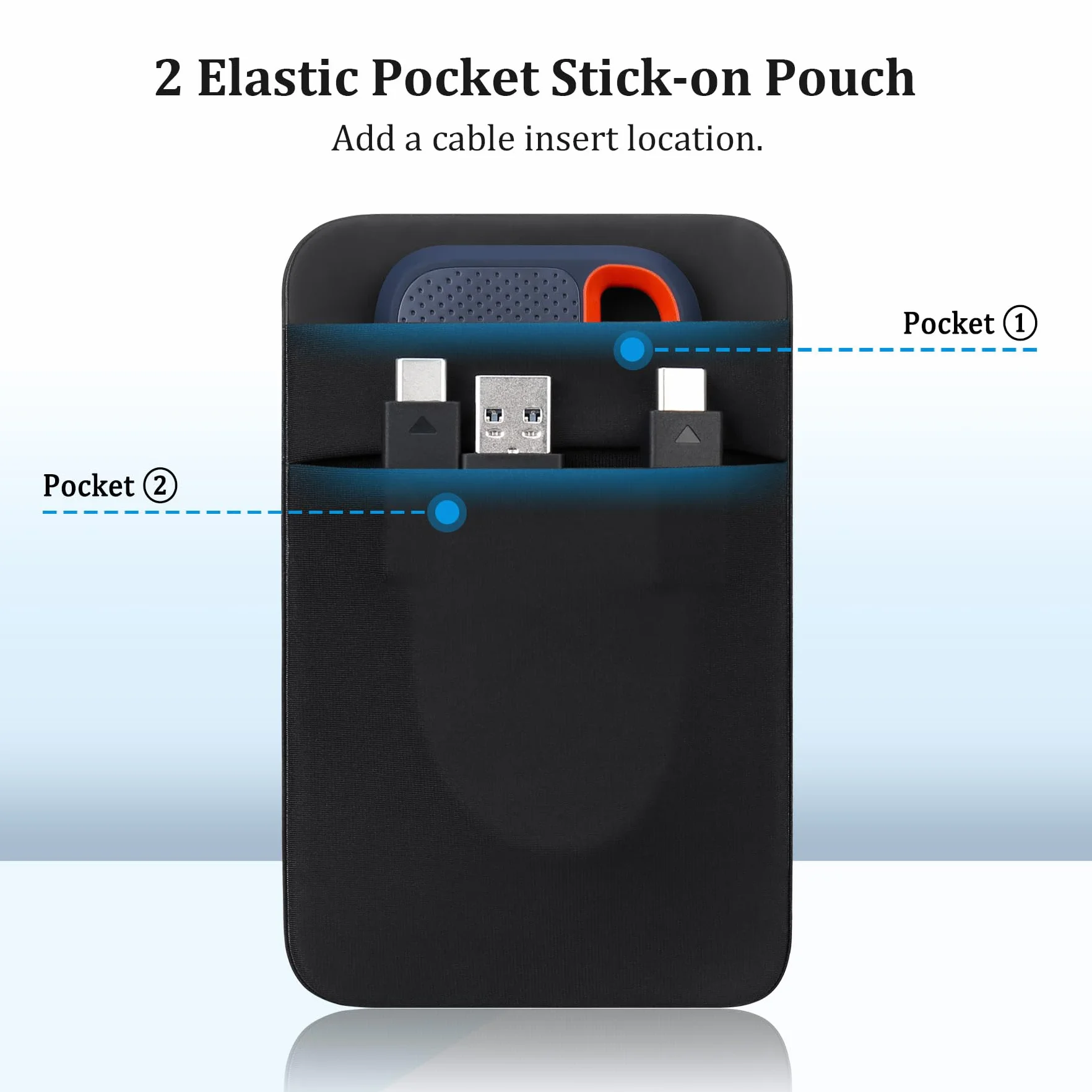 Lacdo Portable Torby do dysków twardych dla Laptop, 2-Pocket Stick z Klejem Wielokrotnego Użytku, dla San Disk, Samsung, Crucial, Portable Zewnętrzny dysk SSD Torby do Przechowywania Kabli, Czarny