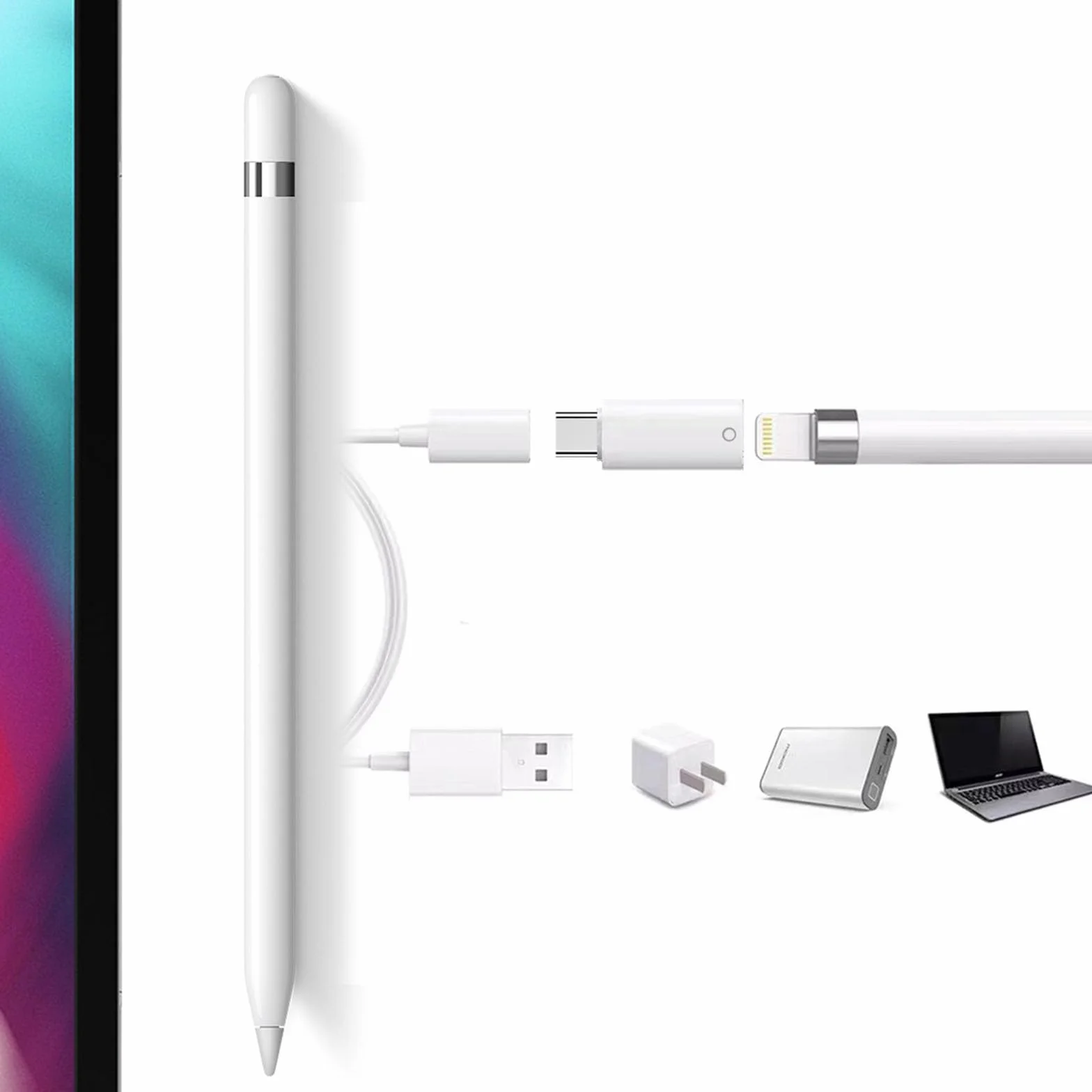 LEZED Adapter do Apple Pencil 1. generacji USB-C ładujący biały