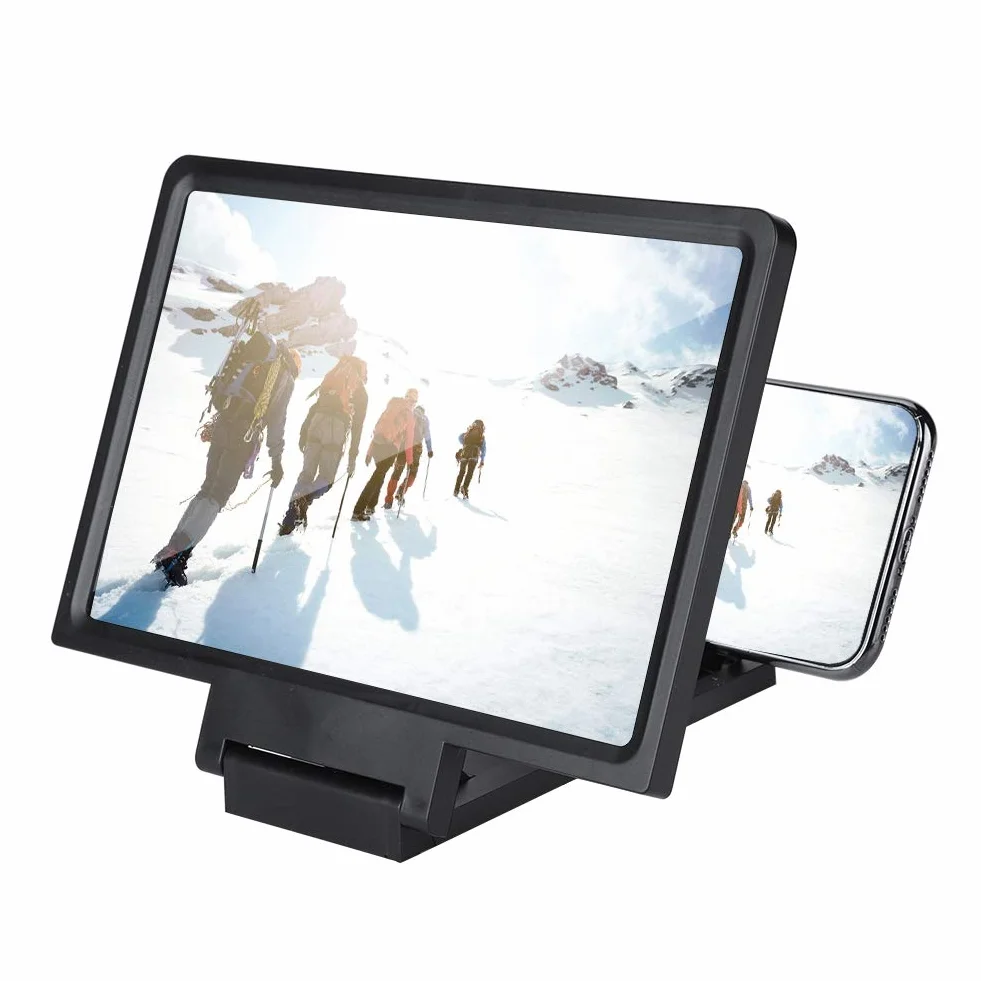 7-calowa Lupa do Ekranu Telefonu, Wideo HD do Telefonu Komórkowego 3D Lupa Ekran Projektora z Głośnikiem, do Filmów, Wideo i Gier, Przydatny Gadżet Techniczny (BLACK)