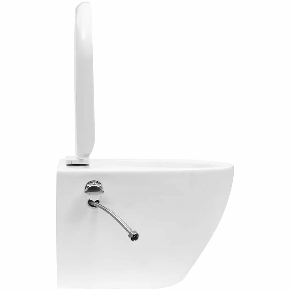 Toaleta ścienna bez krawędzi z białym ukrytym ceramicznym zbiornikiem, miękkie zamknięcie, ekonomiczne podwójne spłukiwanie 3-4,5L/6-9L, toaleta z wbudowaną dyszą bidetową, powierzchnia