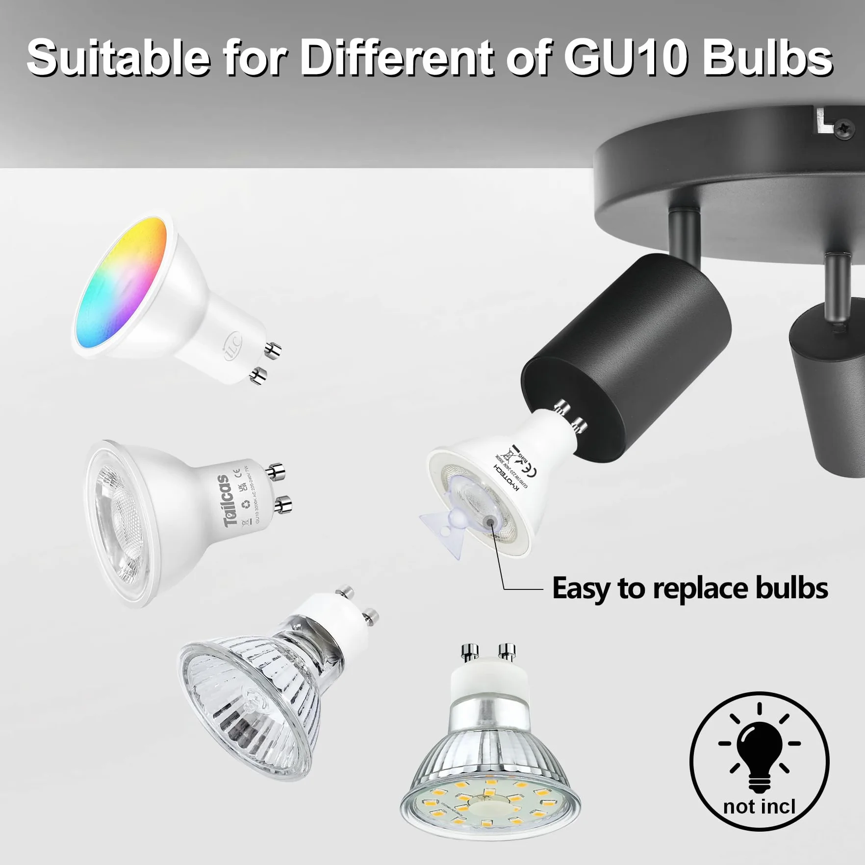 Lampa sufitowa LED z 3 punktami, okrągłe, obrotowe reflektory sufitowe, GU10, nowoczesne oświetlenie sufitowe, oprawy wewnętrzne do kuchni, salonu, czarne, dostawa bez żarówek