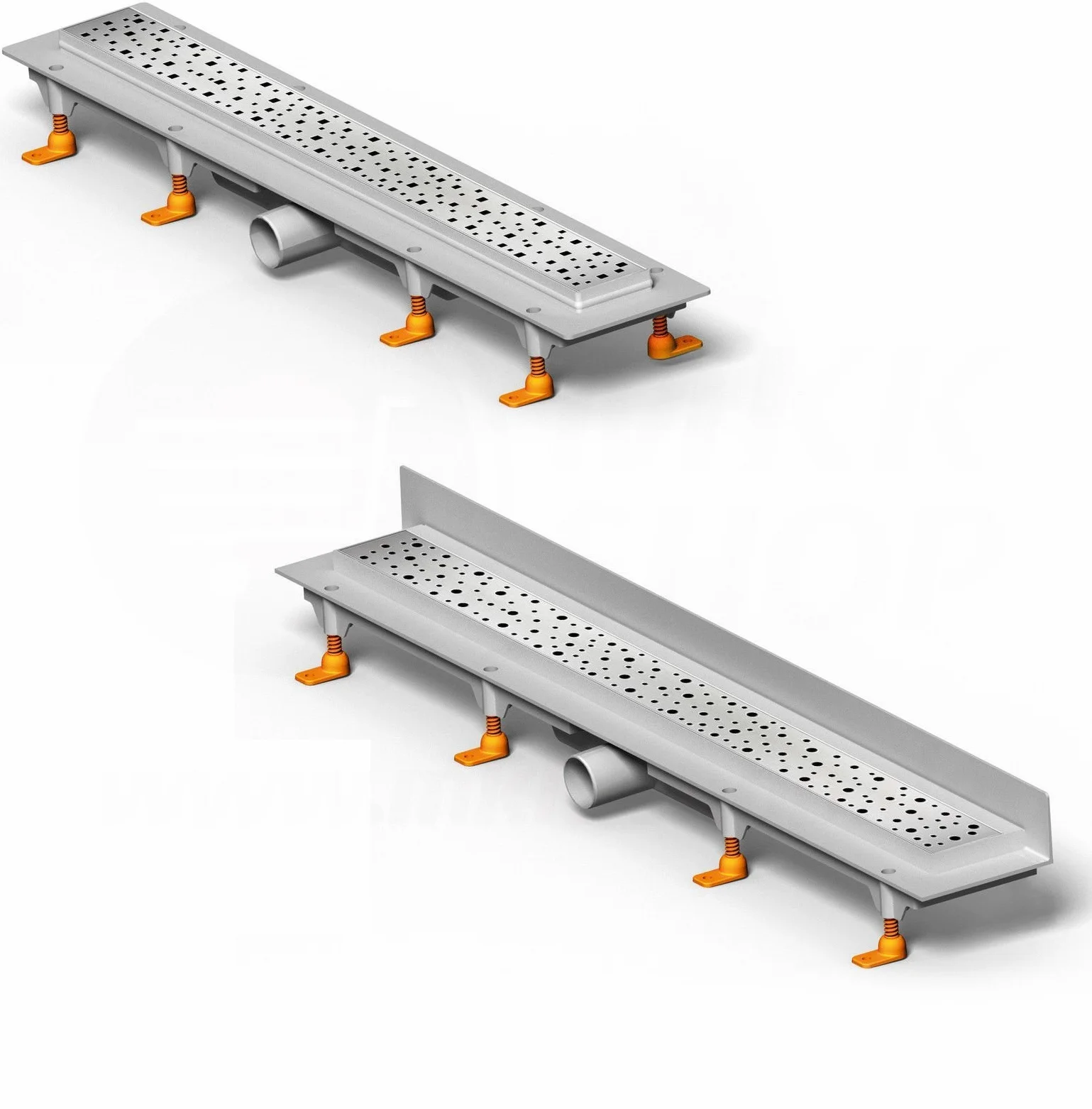 Designerski odpływ prysznicowy, rynna płaska, liniowa, płaska, ze stali nierdzewnej, z klapą zwrotną, odpływ podłogowy, równy podłogi, do łazienki, sauny, WC odpływ 65 cm / 650 mm, pośrodku (drops), błyszczący