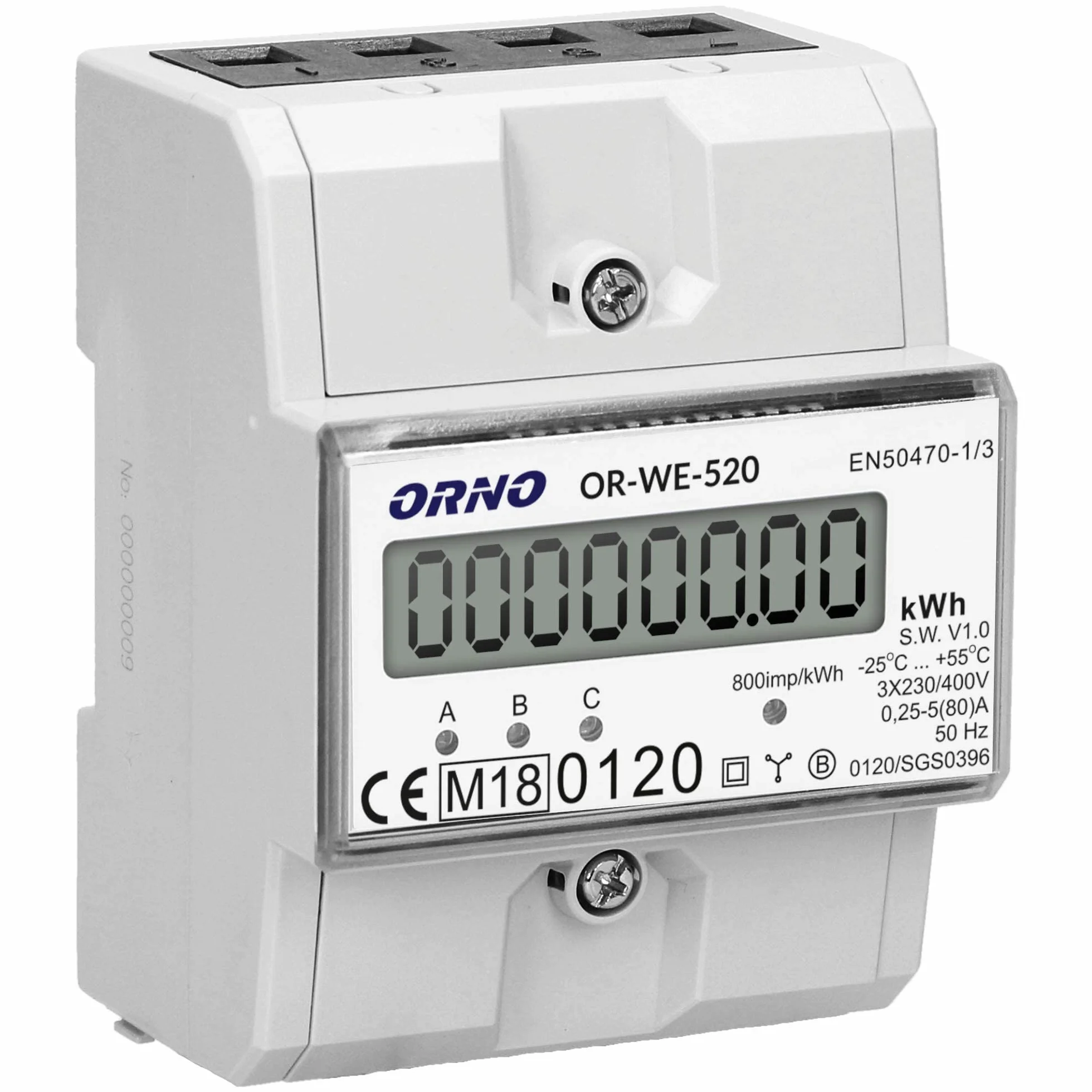 ORNO WE-520 Licznik energii elektrycznej trójfazowy podlicznik prądu 80A z certyfikatem MID 3 moduły na szynę DIN