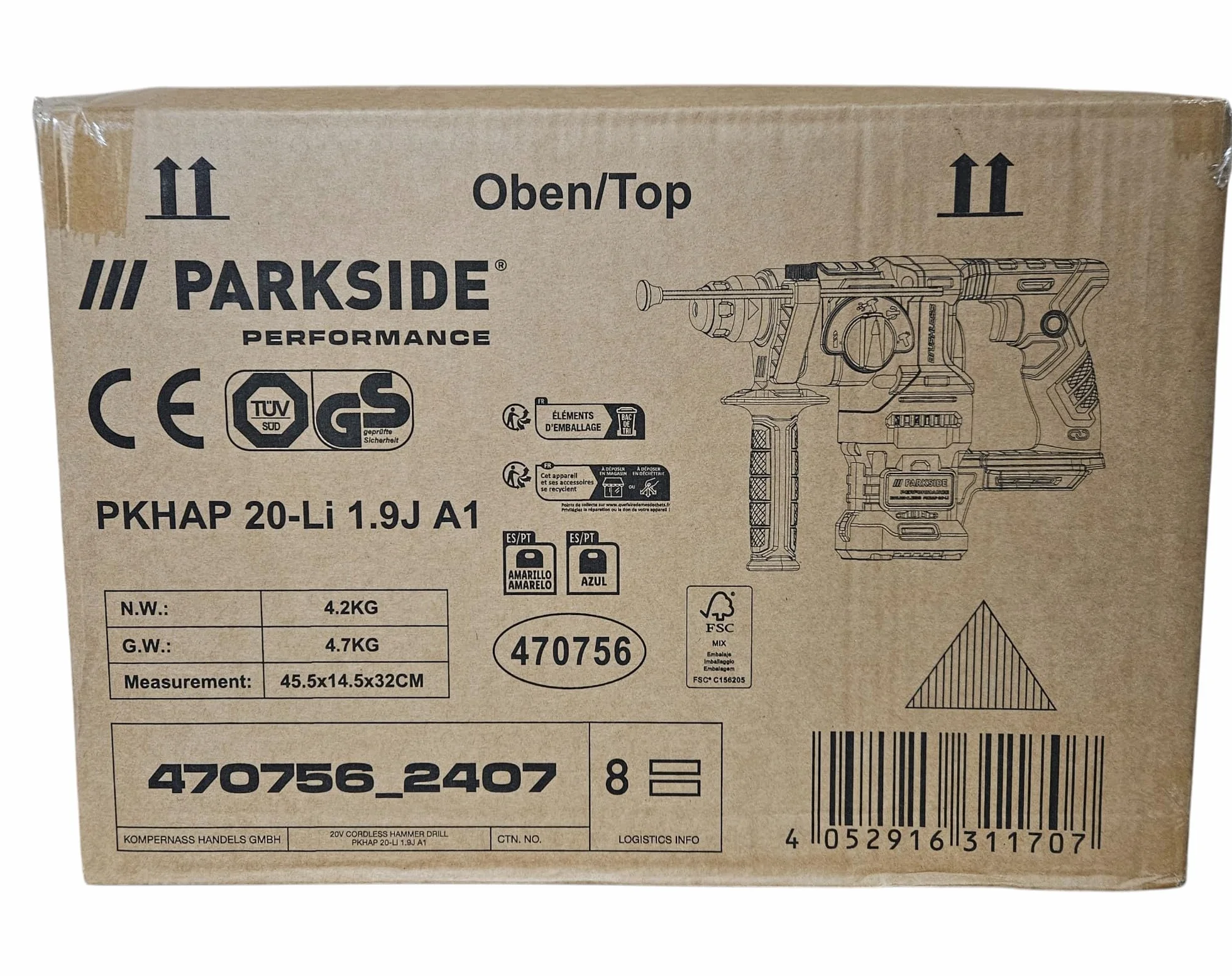 Bezprzewodowy dziurkacz PARKSIDE PERFORMANCE PKHAP 20-Li A1, 20 V