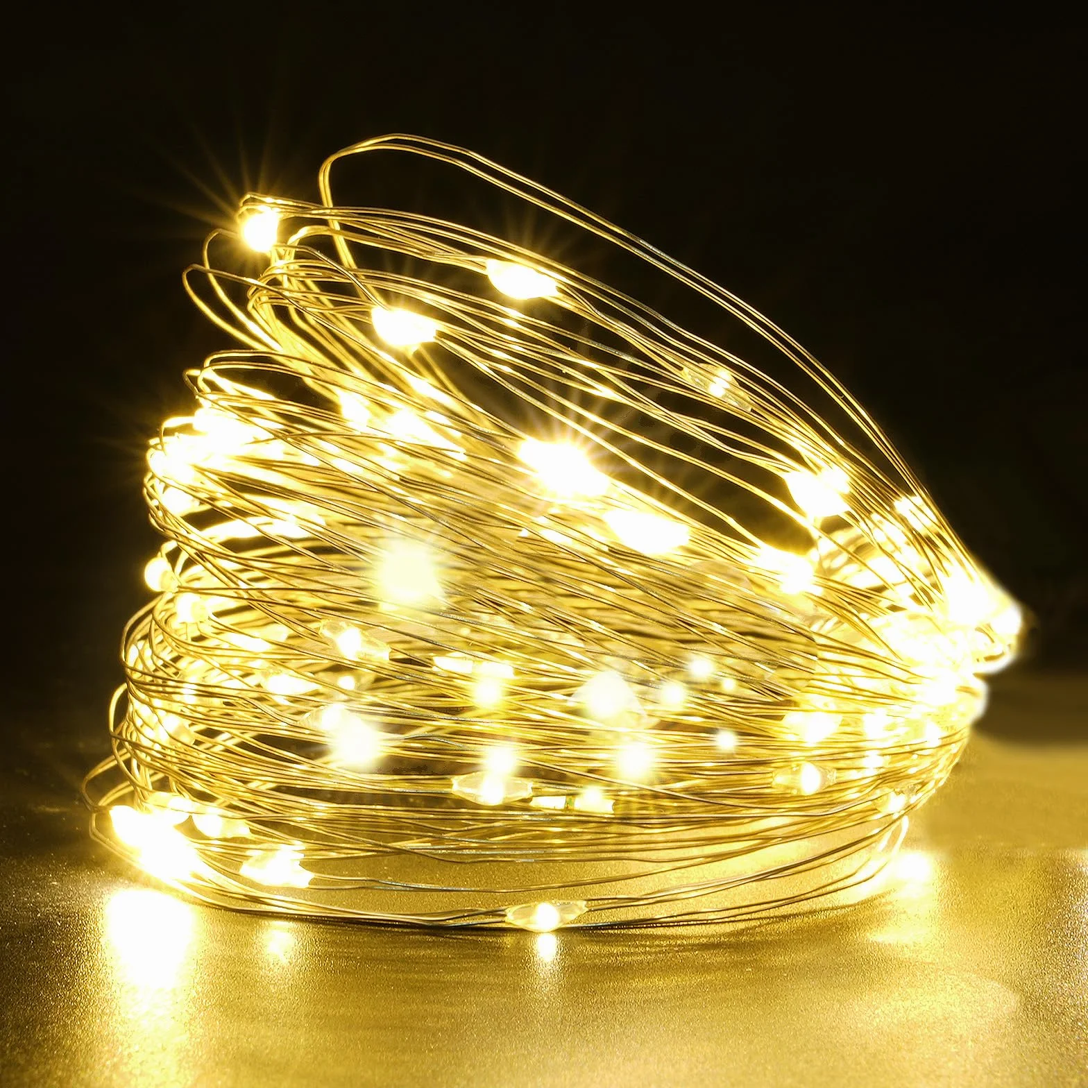 HOTUT Miedziany Łańcuch Świetlny na Baterie 2m 20 LED Ciepła Biała - 2 szt. do Sypialni