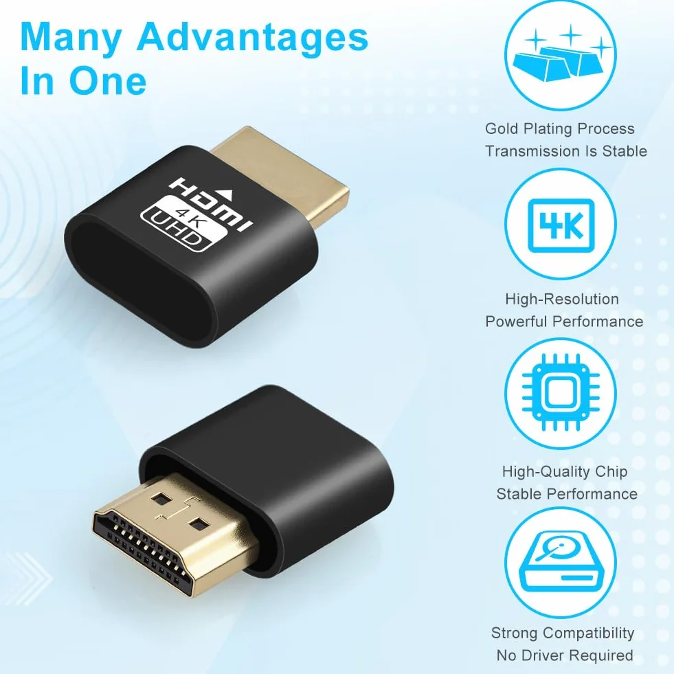 AXFEE HDMI Dummy Plug Emulator wyświetlania, Wirtualne gniazdo HDMI 4K, bezgłośny emulator wyświetlacza z duchem Premium Aluminum PC (pasuje do zestawu Headless-1920x1080@ 60Hz-1Pack)