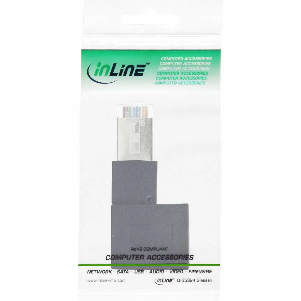 InLine RJ45 Adapter Cat.6A, wtyczka RJ45 / gniazdo, 90° zagięty w lewo