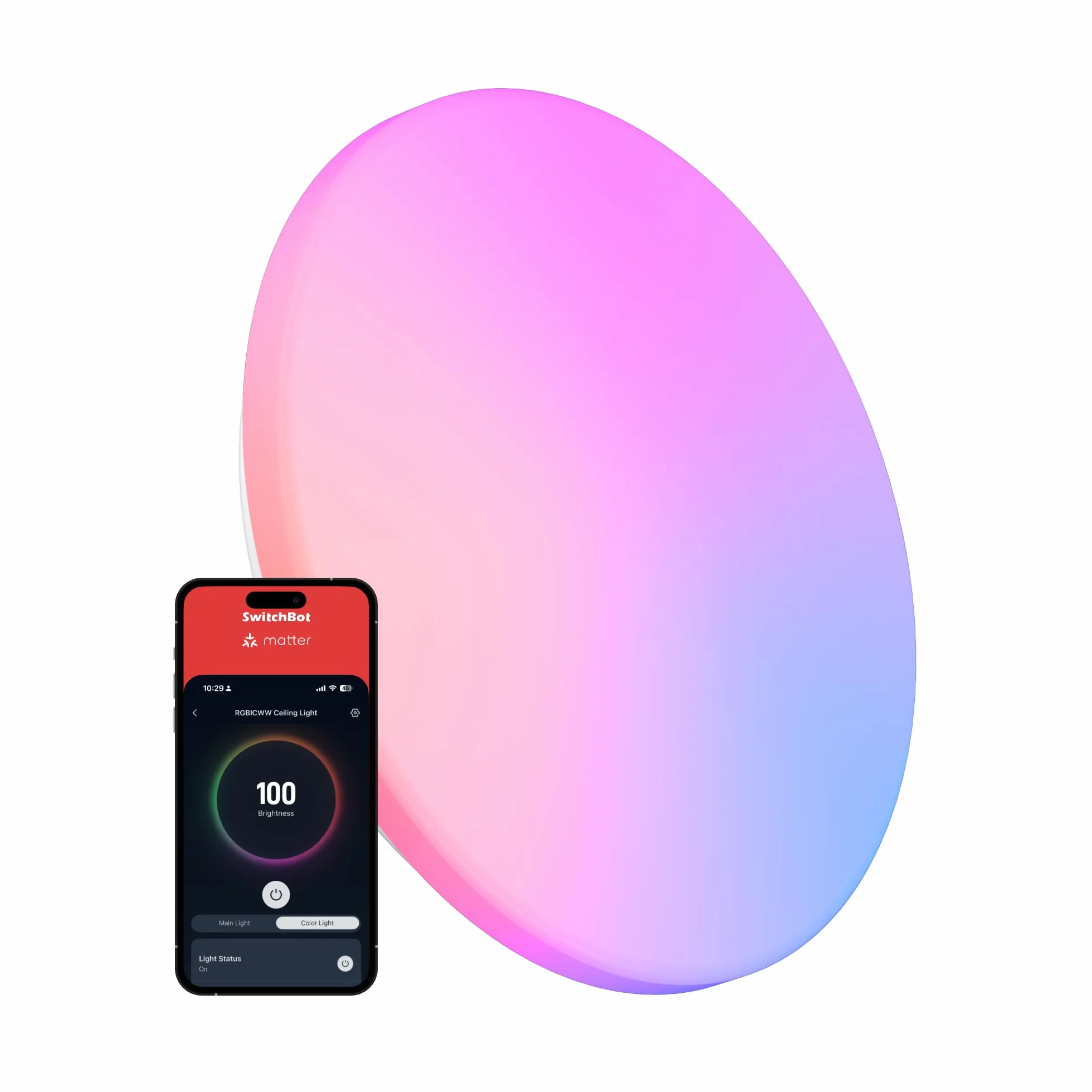 SwitchBot RGBICWW lampa sufitowa 30 cm, inteligentna lampa LED z certyfikatem Matter, 2000 lm, nie wymaga koncentratora, ściemniana 2700 K-6500 K, współpracuje z Apple Home & Alexa, CRI 90+, do
