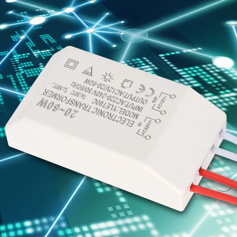 YUYTE Elektroniczne Napięcie Transformatora Zasilnik 220 V do 12 V 20-60W z Ultra cienką skorupą do Halogenowych Kubków Lampy G4