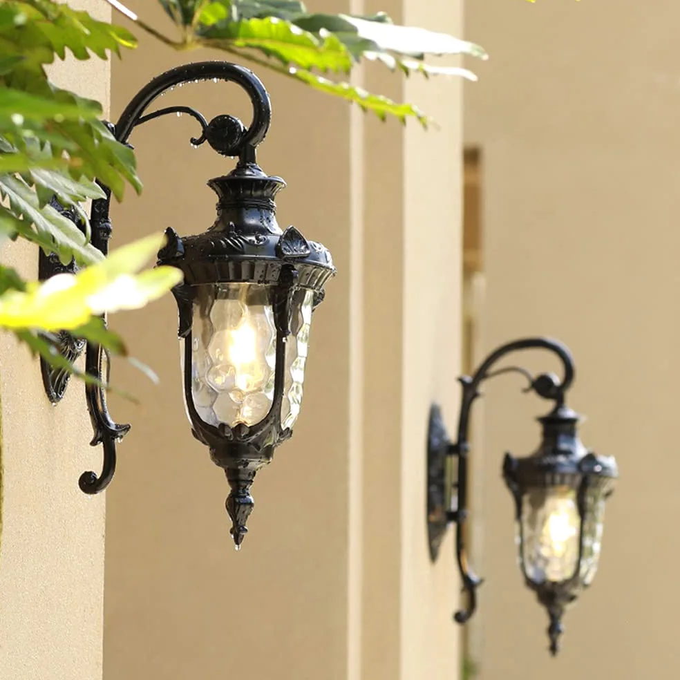 Mengjay kinkiet-antyczny zewnętrzny kinkiet E27 lampa ogrodowa Retro antyczny kinkiet ze szklaną osłoną lampy lampa zewnętrzna wodoodporne drzwi balkon willa lampa zewnętrzna-antyczny kolor (C)